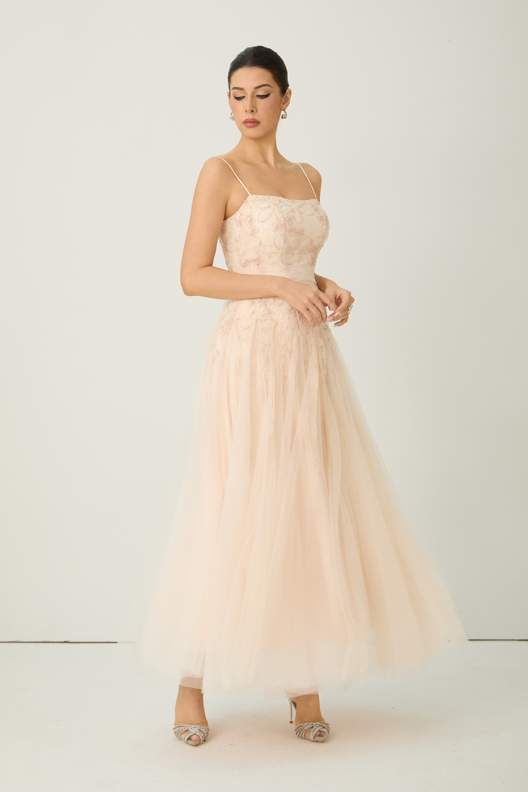 Lovely Existence Pink Floral Embroidered Tulle Maxi Dress