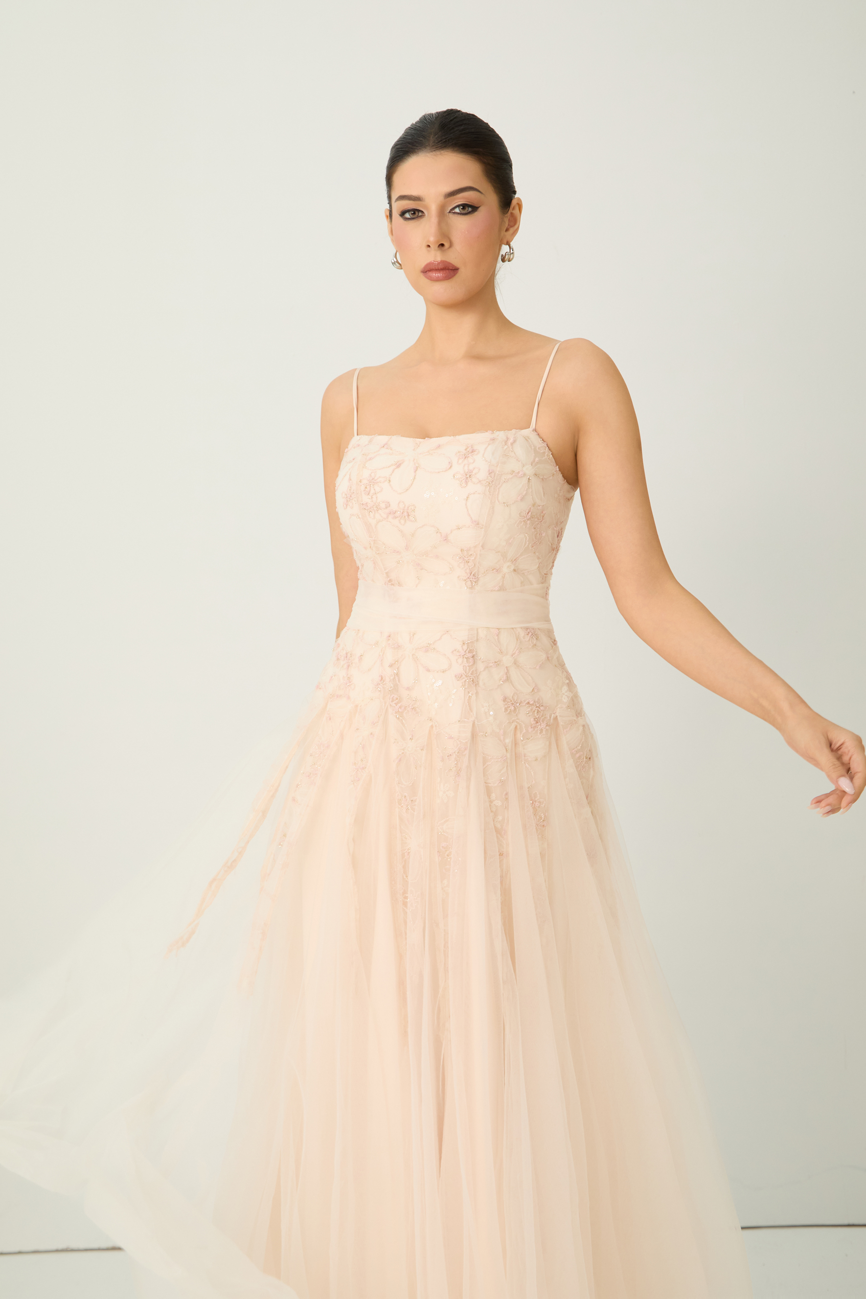 Lovely Existence Pink Floral Embroidered Tulle Maxi Dress