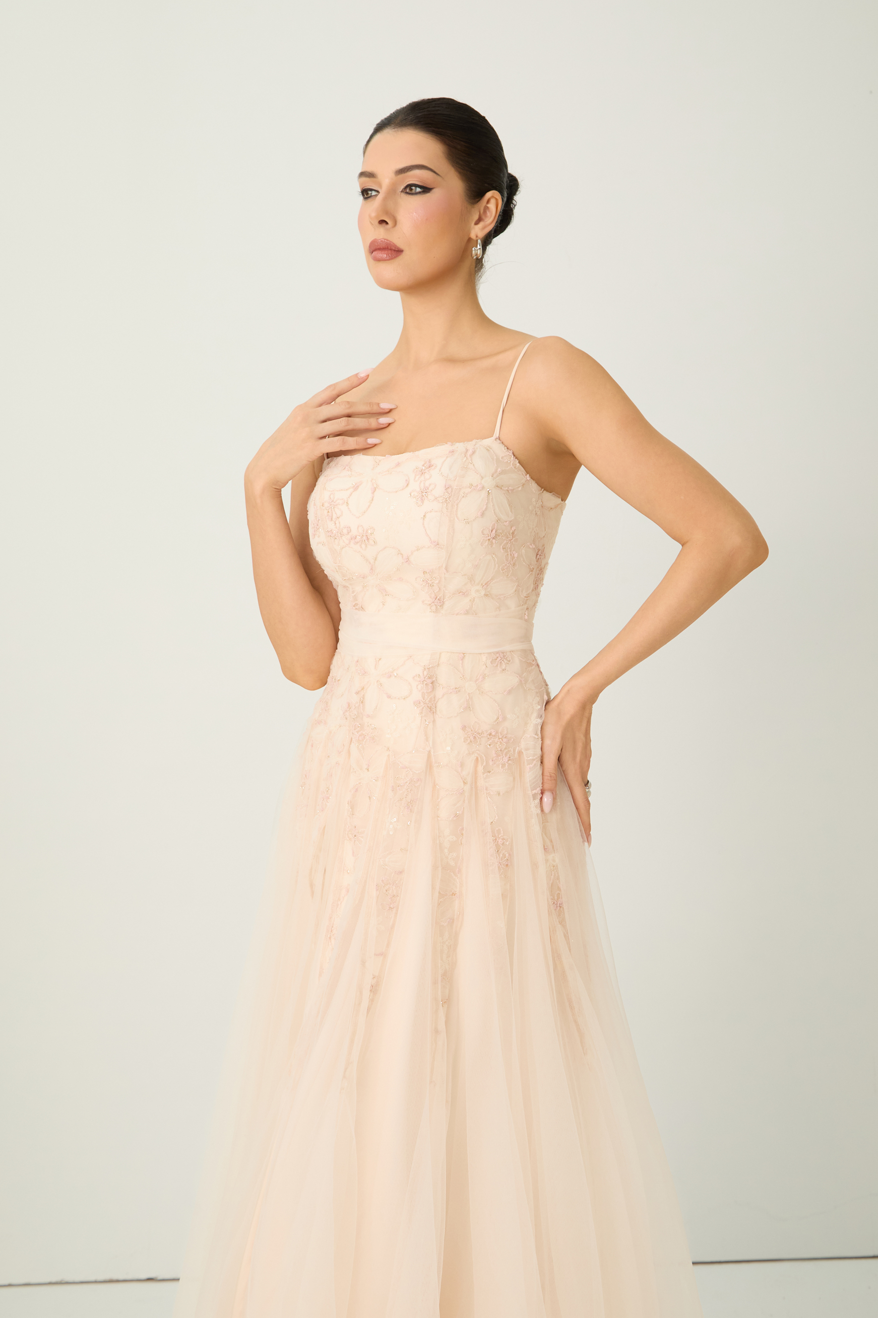 Lovely Existence Pink Floral Embroidered Tulle Maxi Dress