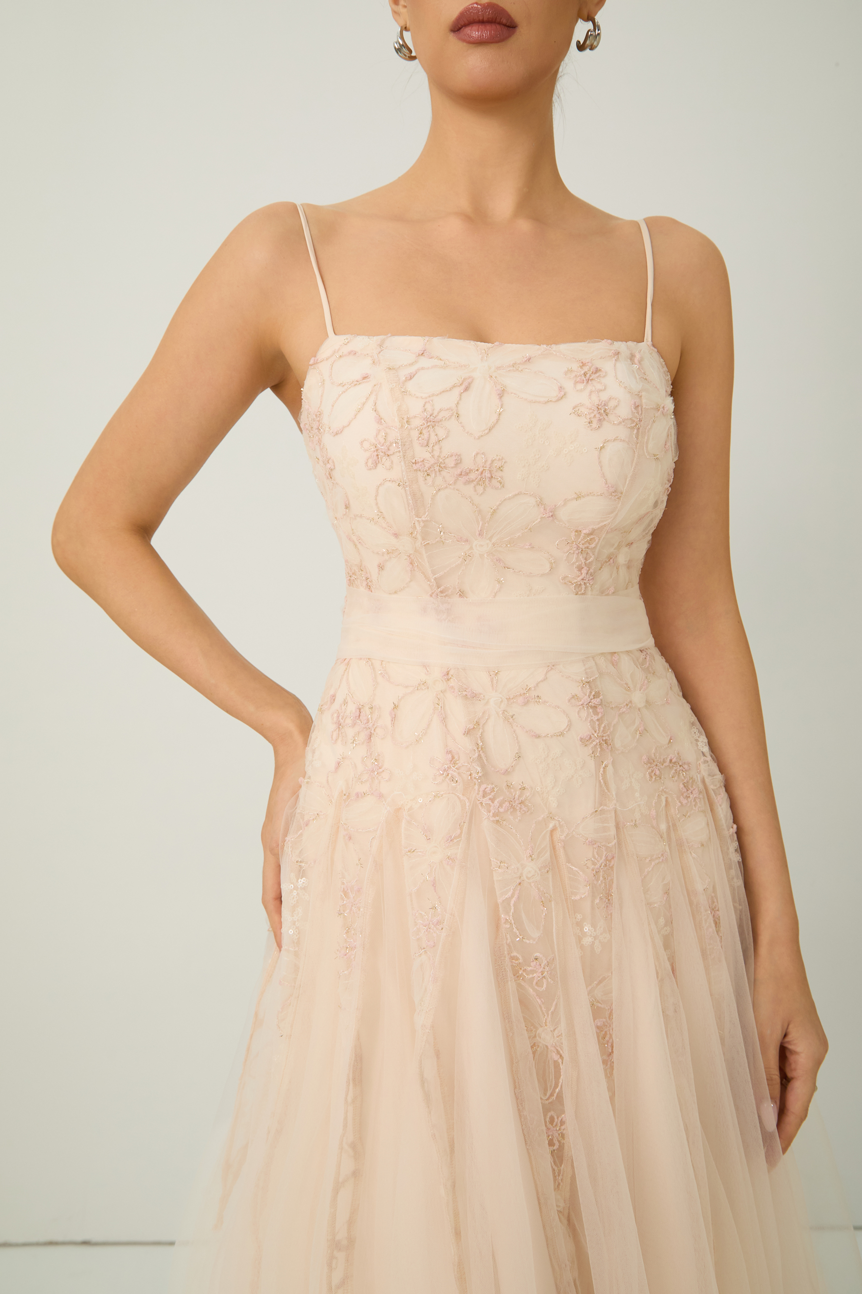 Lovely Existence Pink Floral Embroidered Tulle Maxi Dress