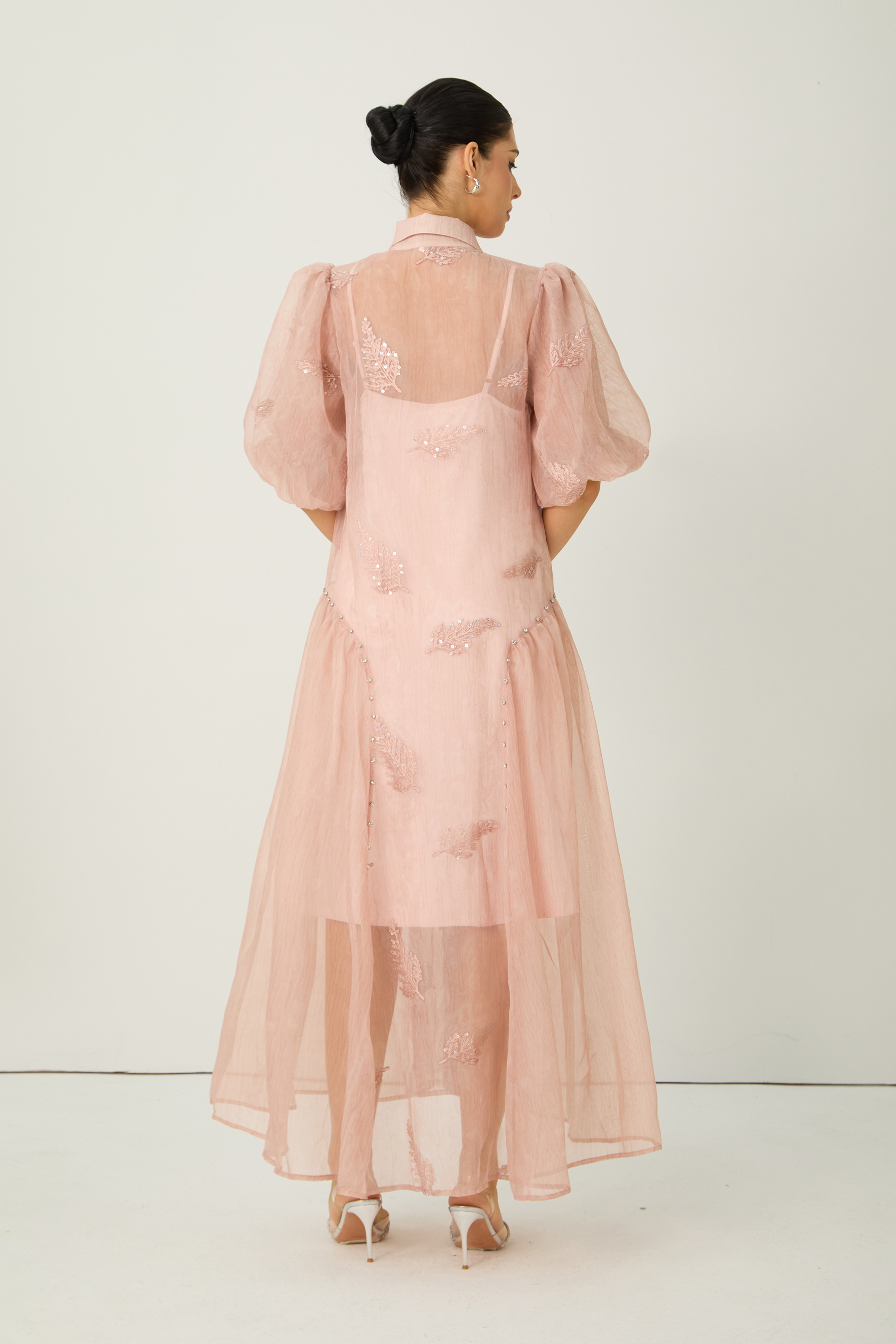 Dreamy Personality Pink Puff Sleeve Embroidered Maxi Dress