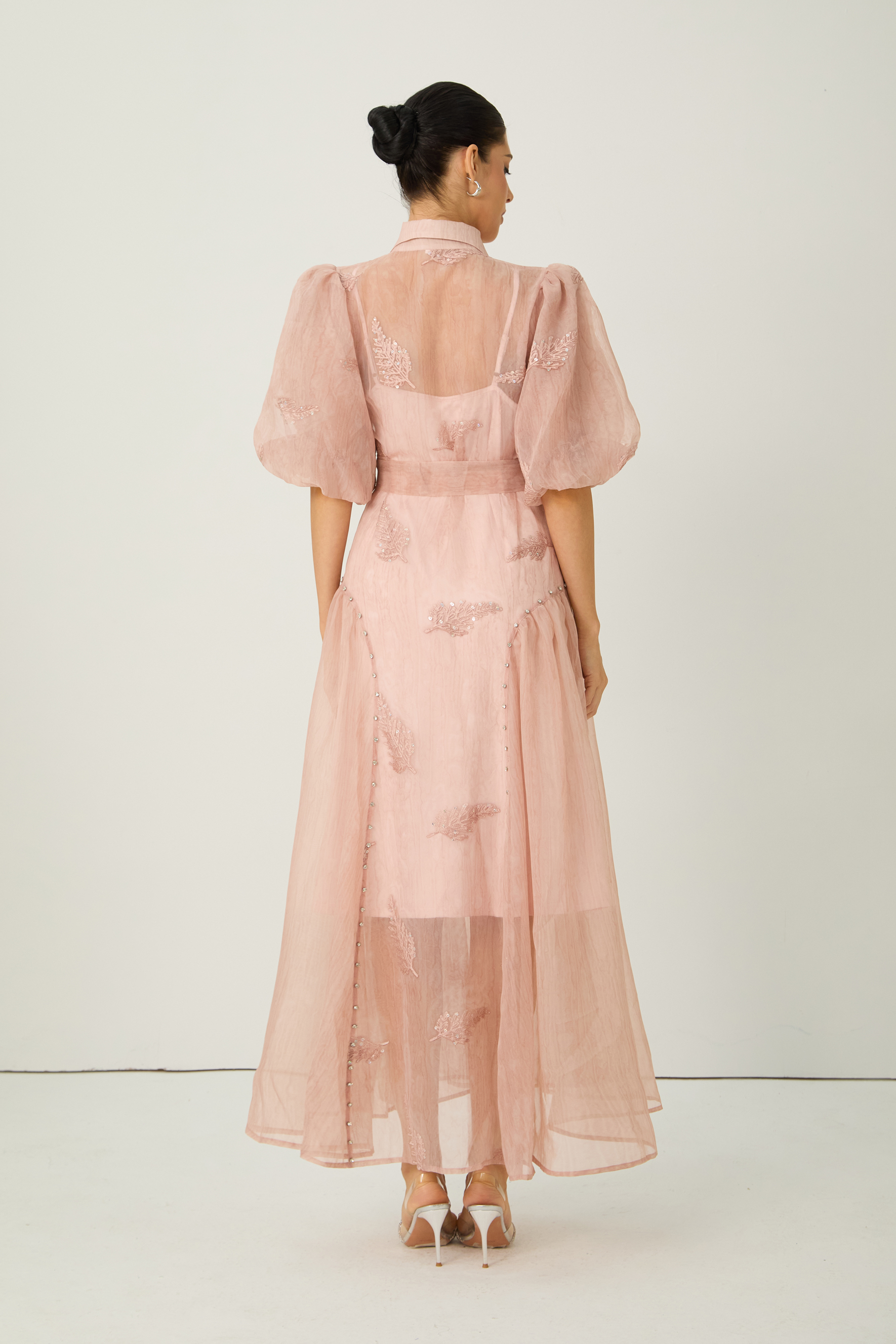 Dreamy Personality Pink Puff Sleeve Embroidered Maxi Dress