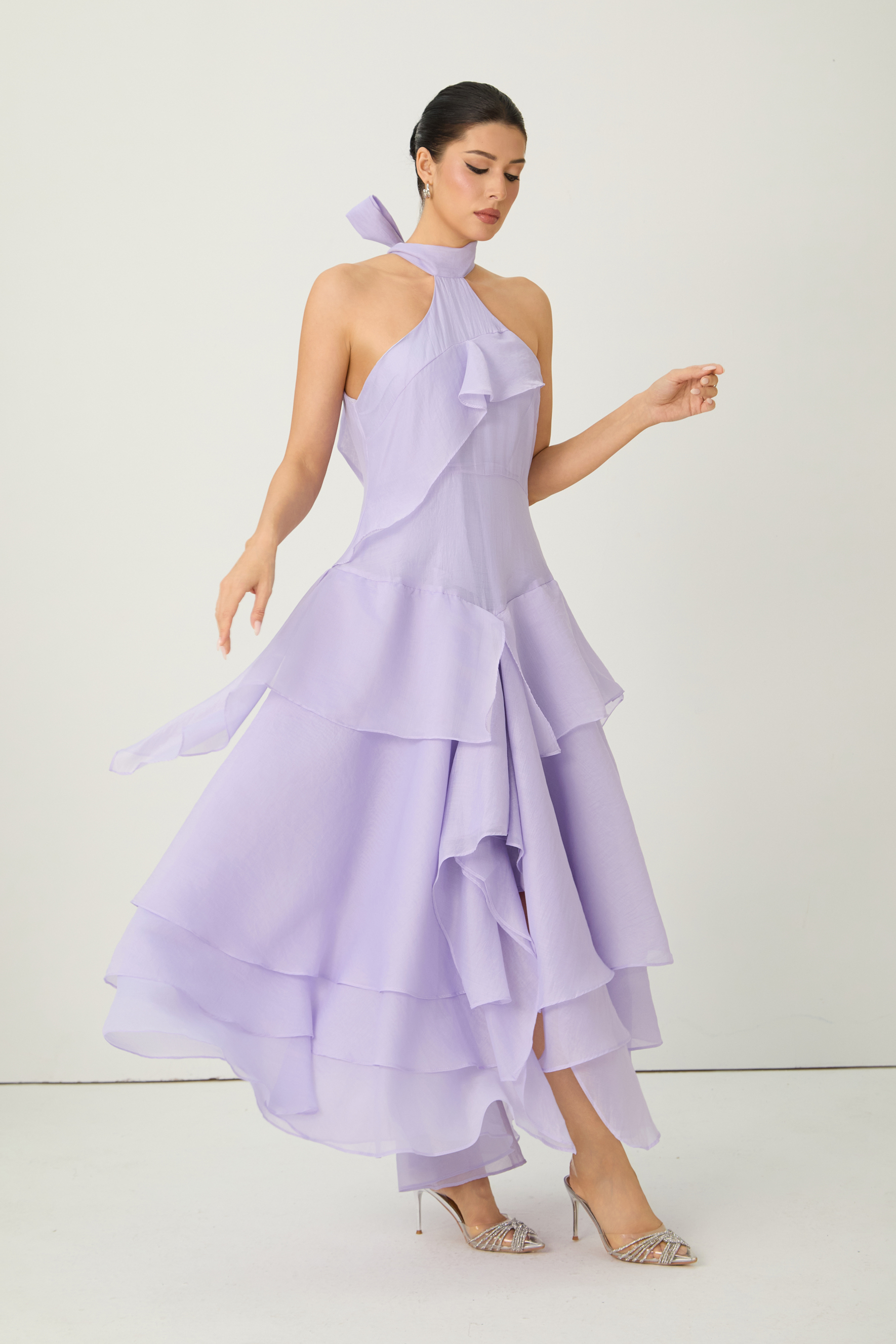 Always Turning Heads Purple Halter Neck Tiered Ruffle Maxi Dress