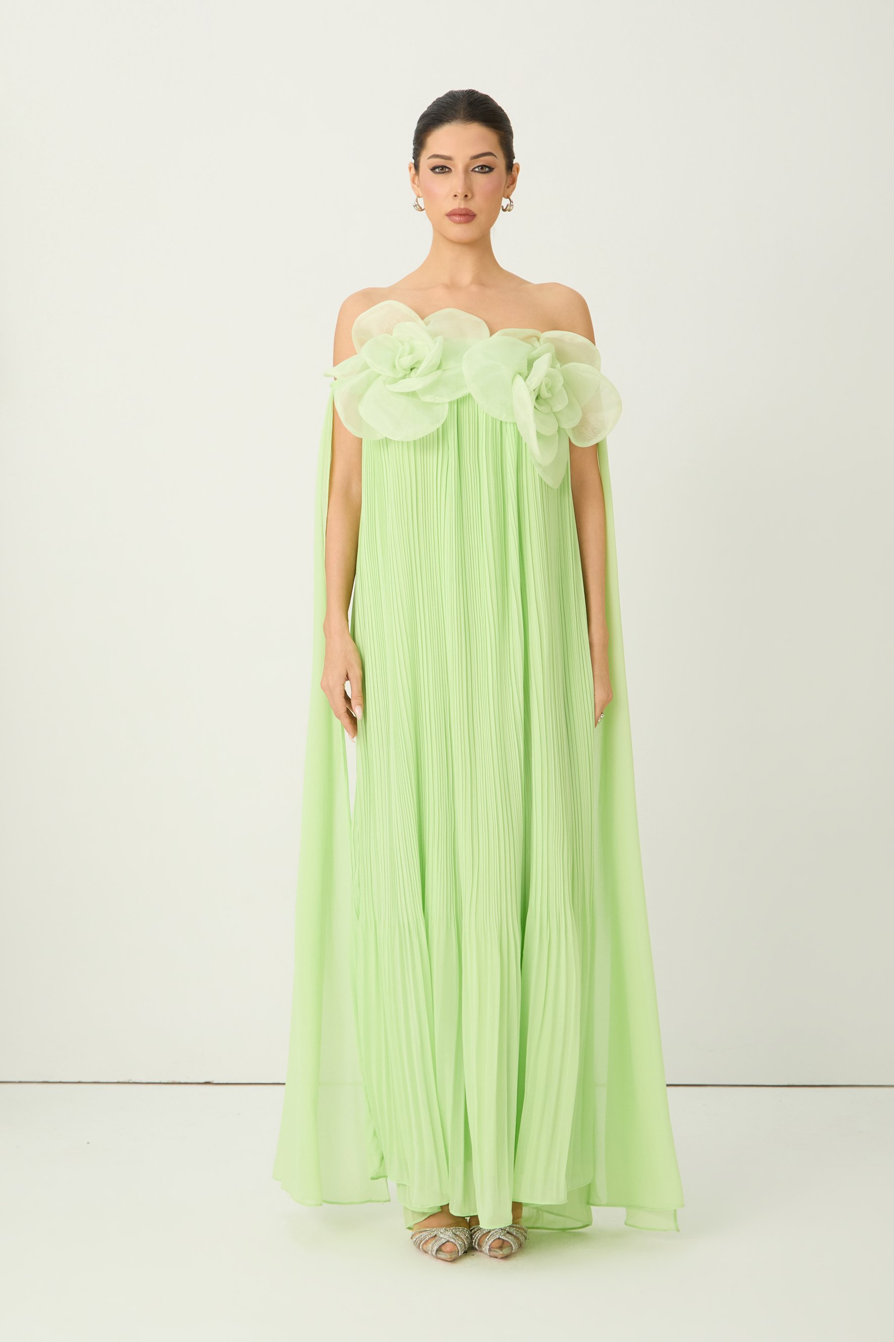 Your Only Darling Green Floral Applique Off Shoulder Maxi Dress