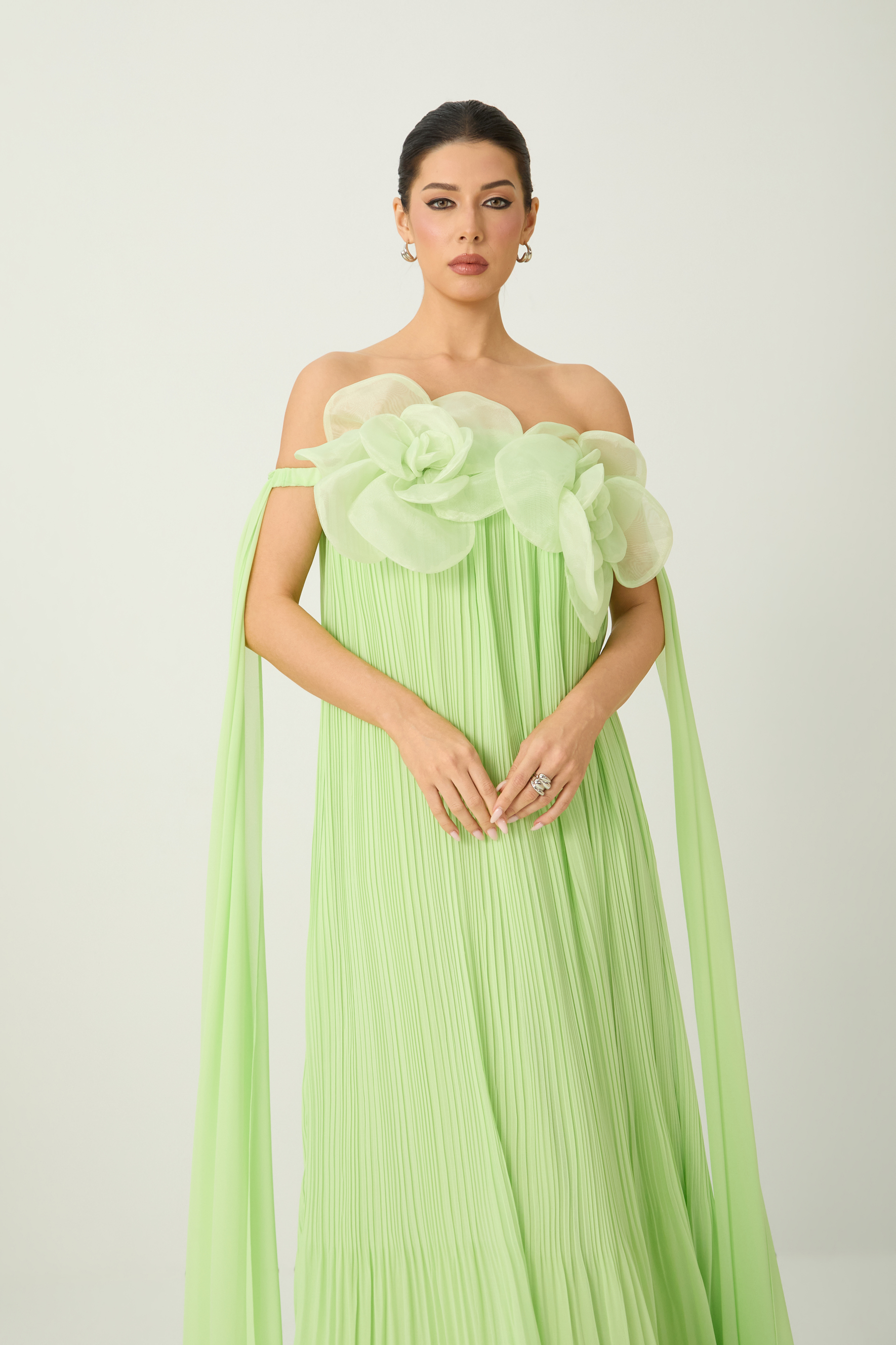 Your Only Darling Green Floral Applique Off Shoulder Maxi Dress