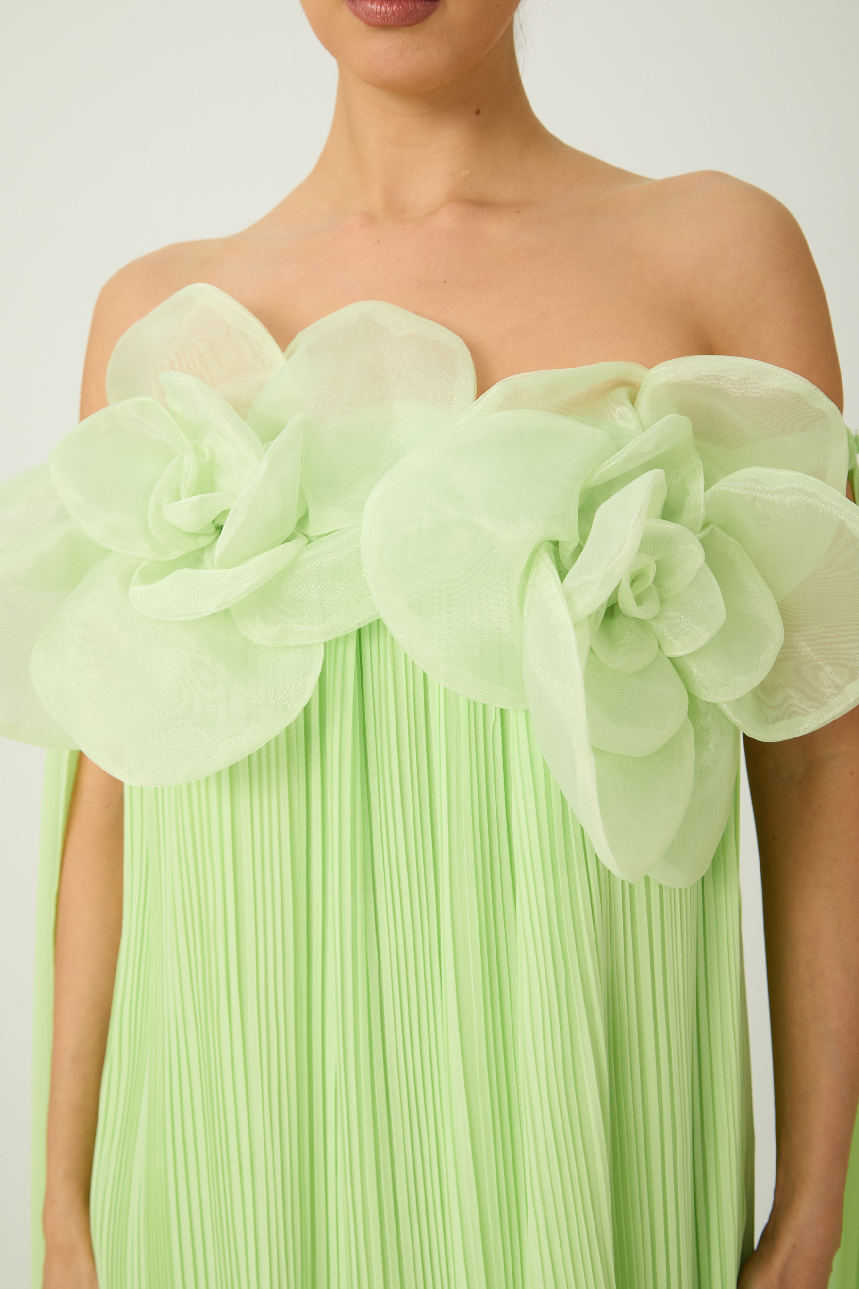 Your Only Darling Green Floral Applique Off Shoulder Maxi Dress