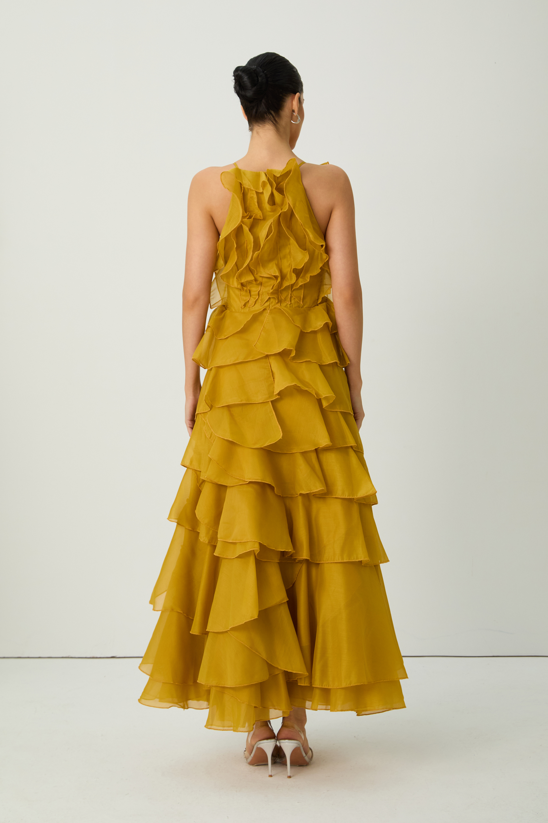 Celebration Time Mustard Yellow Spaghetti Strap Tiered Ruffle Maxi Dress