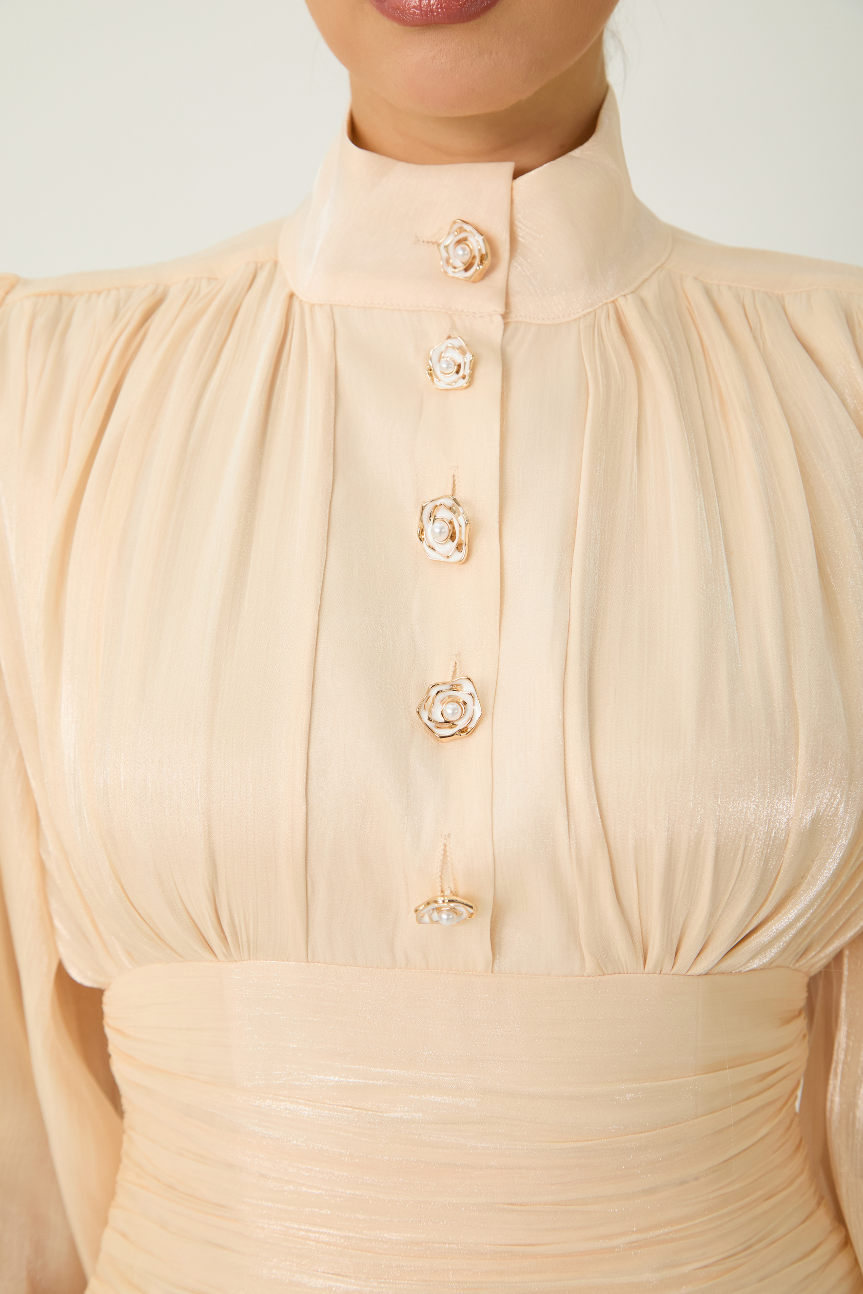 Divine Beauty Apricot High Neck Pleated Maxi Dress