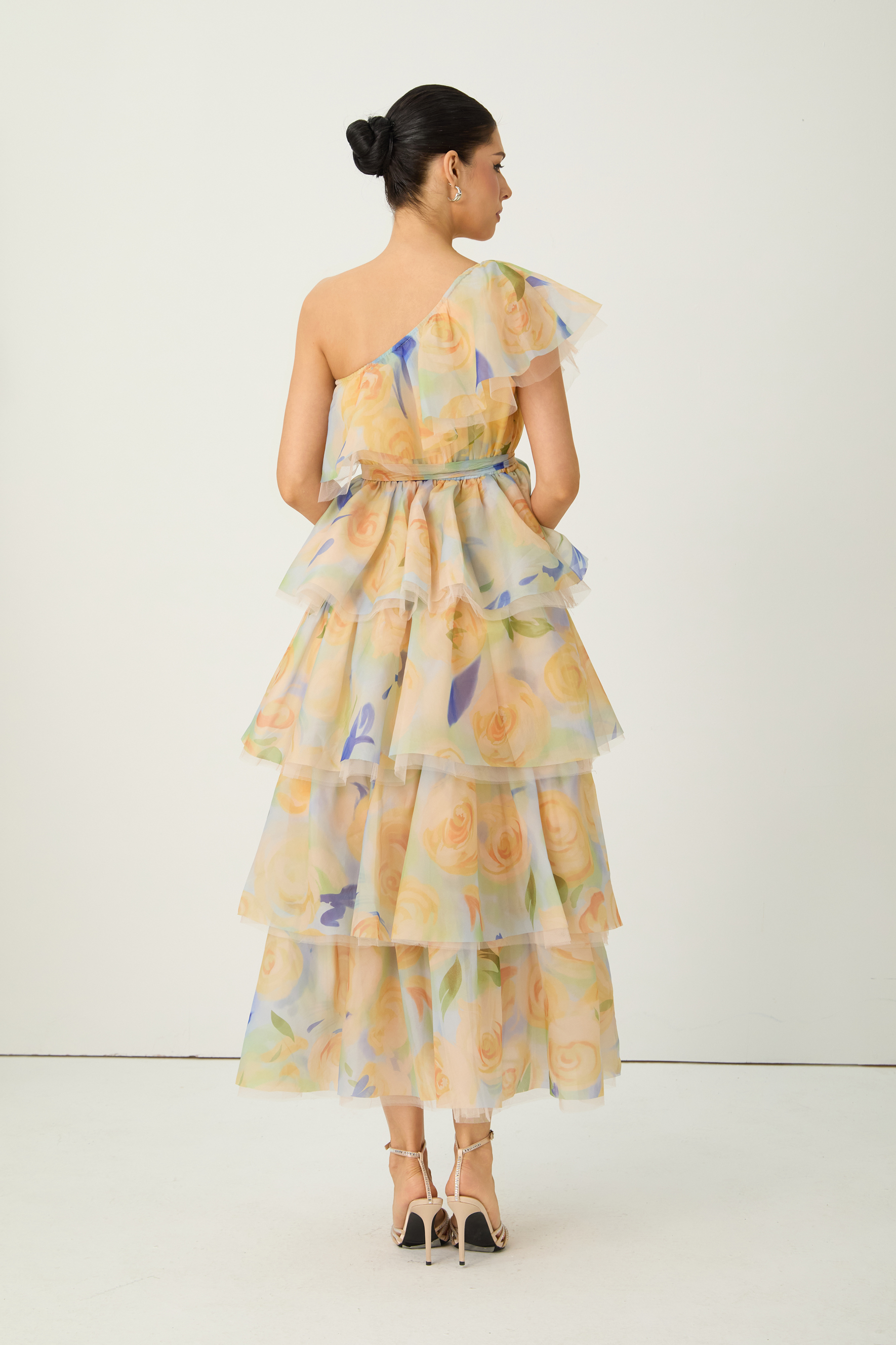 Favorite Icon Yellow Floral Print One Shoulder Maxi Dress