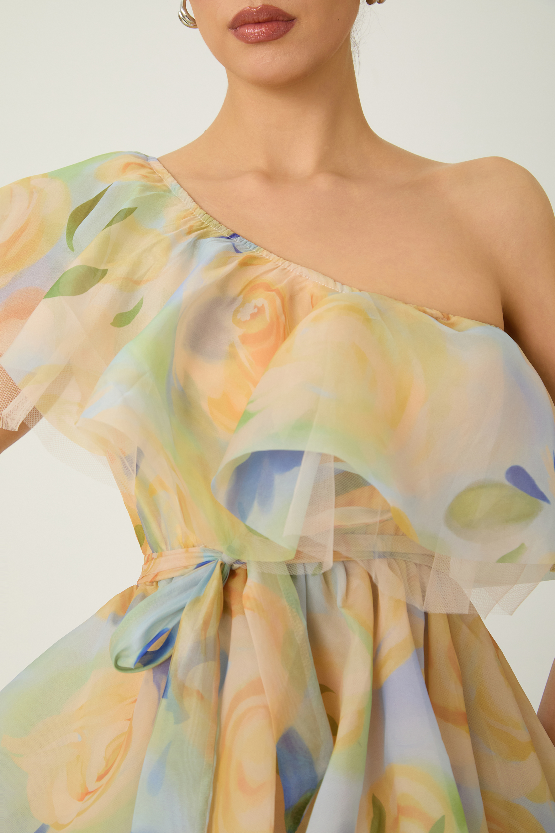 Favorite Icon Yellow Floral Print One Shoulder Maxi Dress