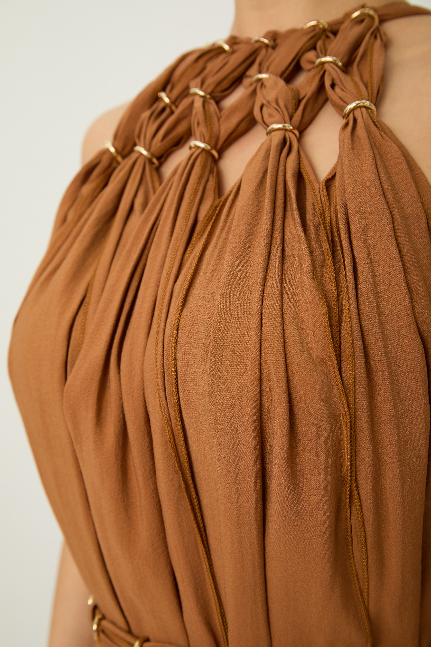 Style Unlocked Brown Knotted Draped Maxi Dress