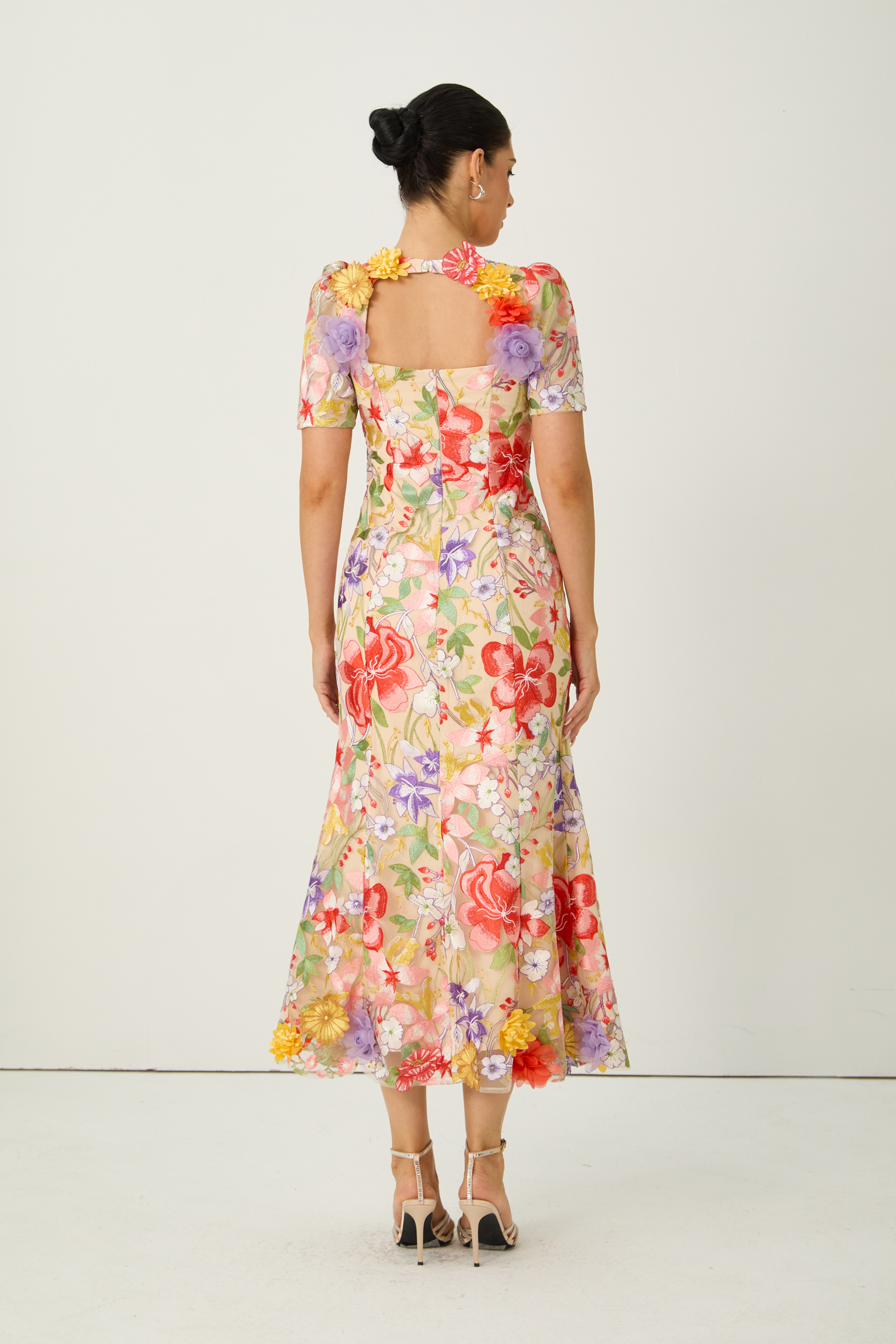 Blossoming Energy Multi Floral Applique Short Sleeve Maxi Dress