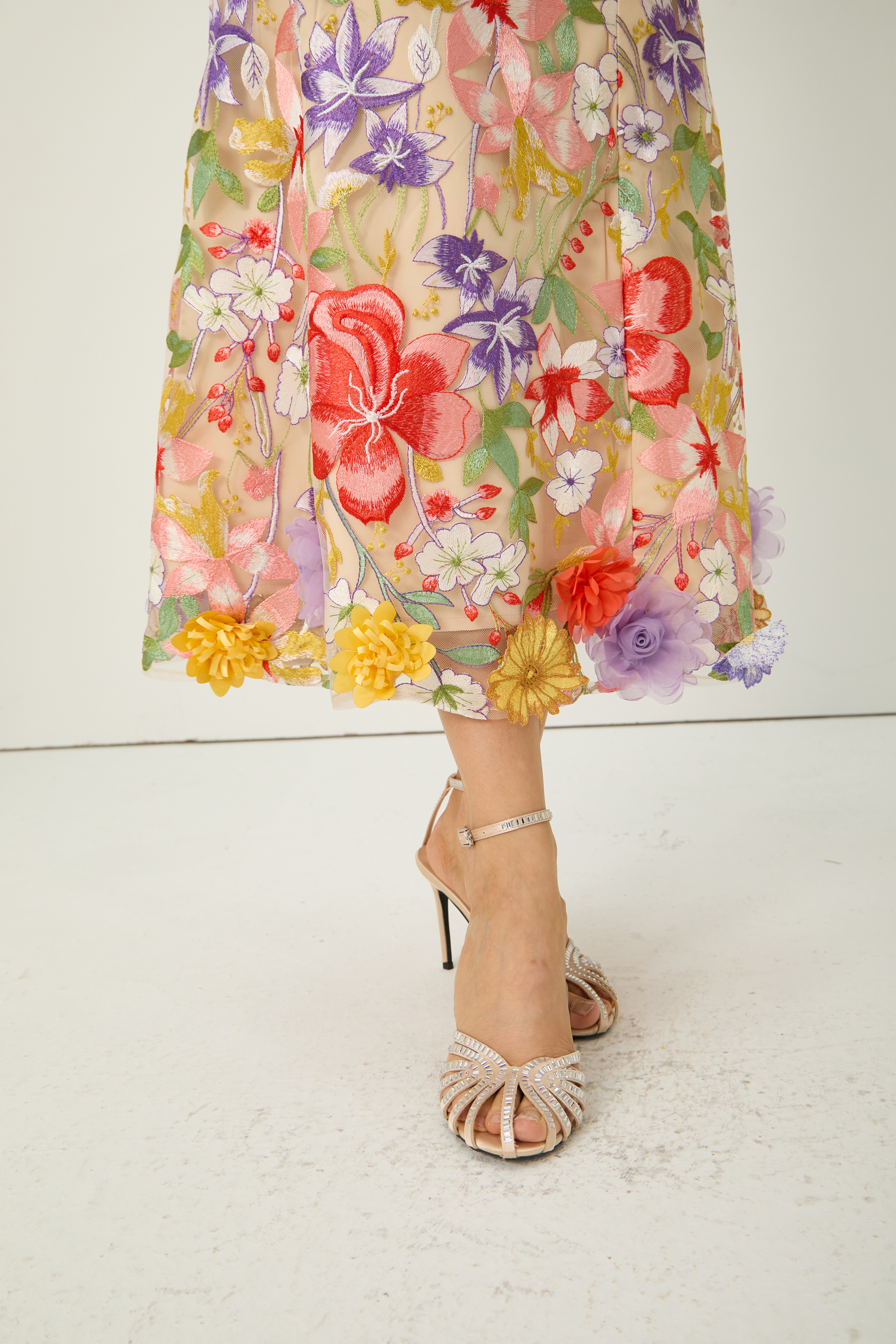 Blossoming Energy Multi Floral Applique Short Sleeve Maxi Dress