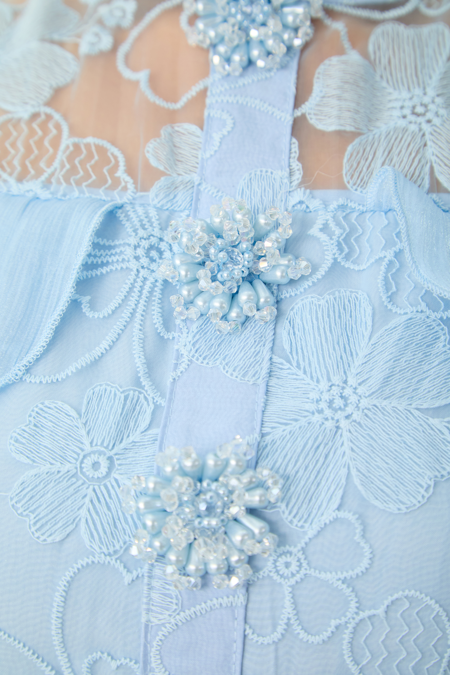 Dreamy Occasions Blue Floral Embroidered Ruffle Sleeve Maxi Dress