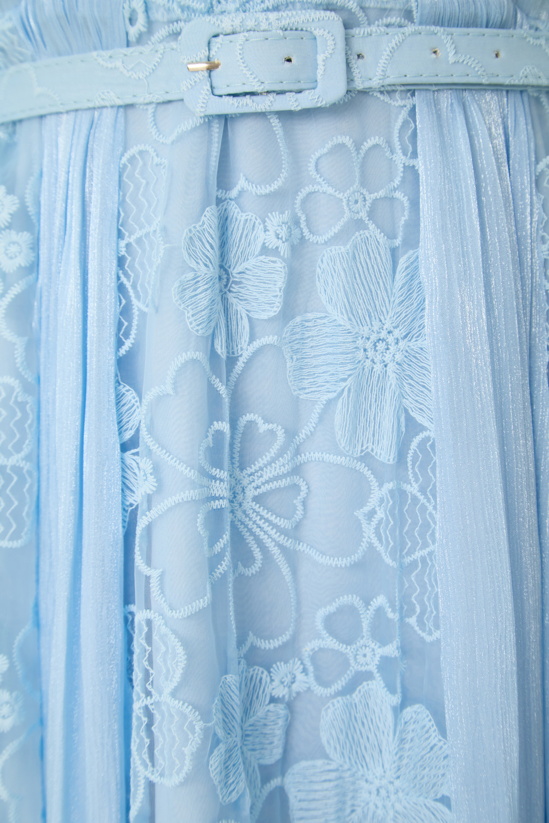 Dreamy Occasions Blue Floral Embroidered Ruffle Sleeve Maxi Dress