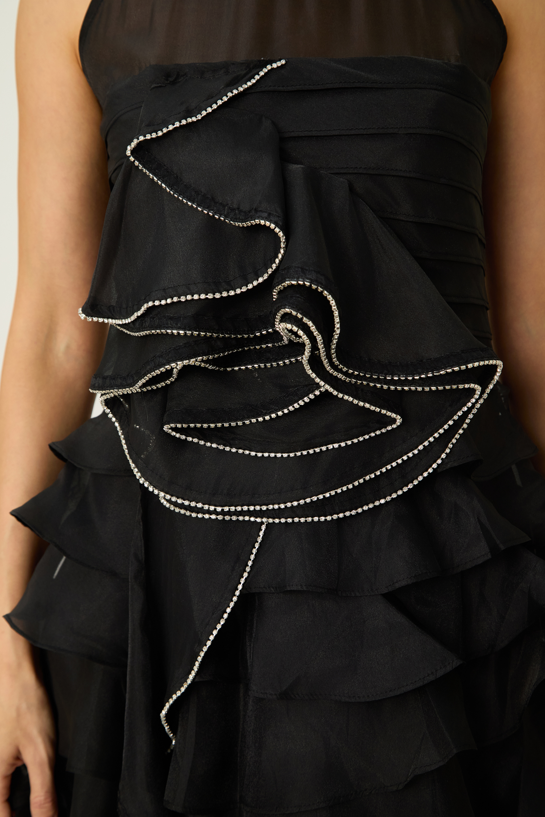 Love You So Black Embellished Tiered Ruffle Maxi Dress