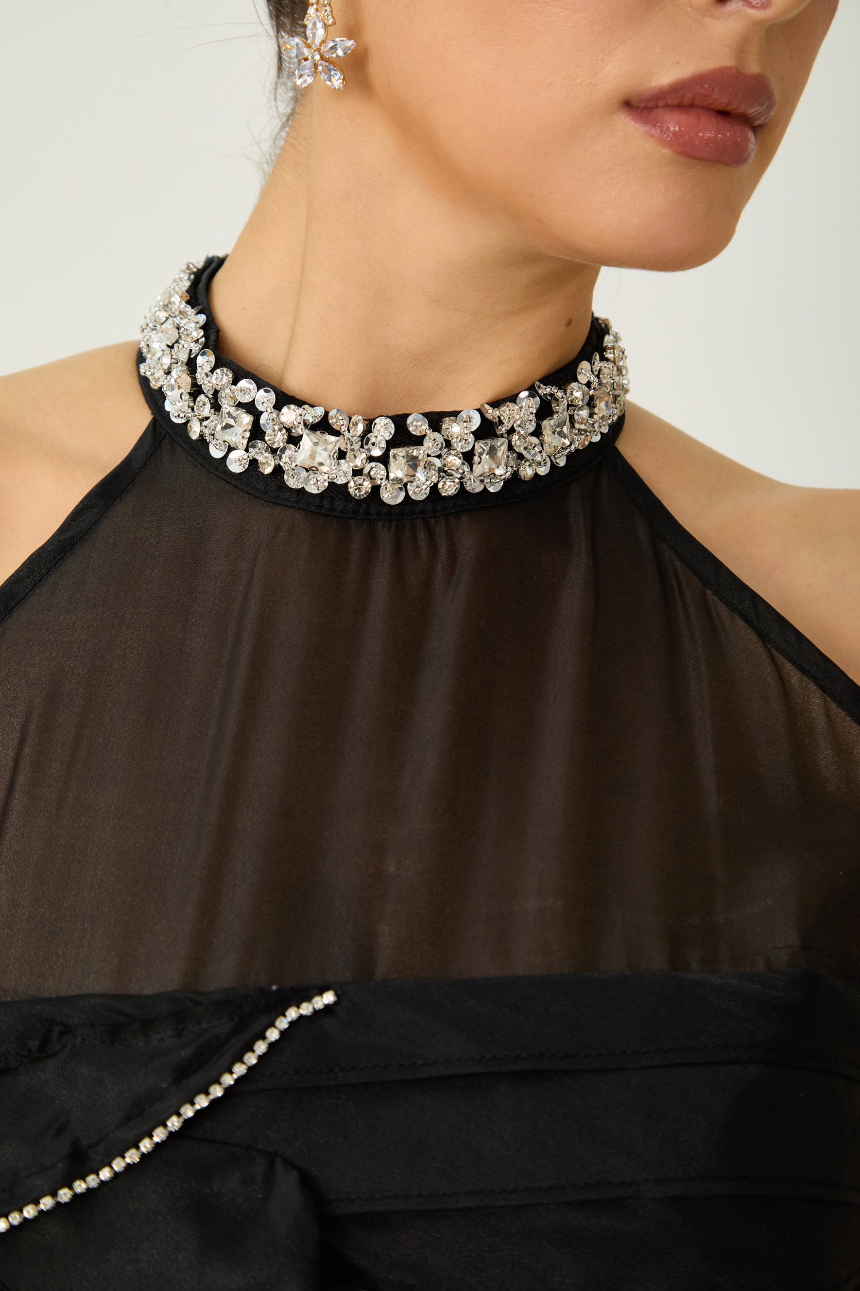 Love You So Black Embellished Tiered Ruffle Maxi Dress