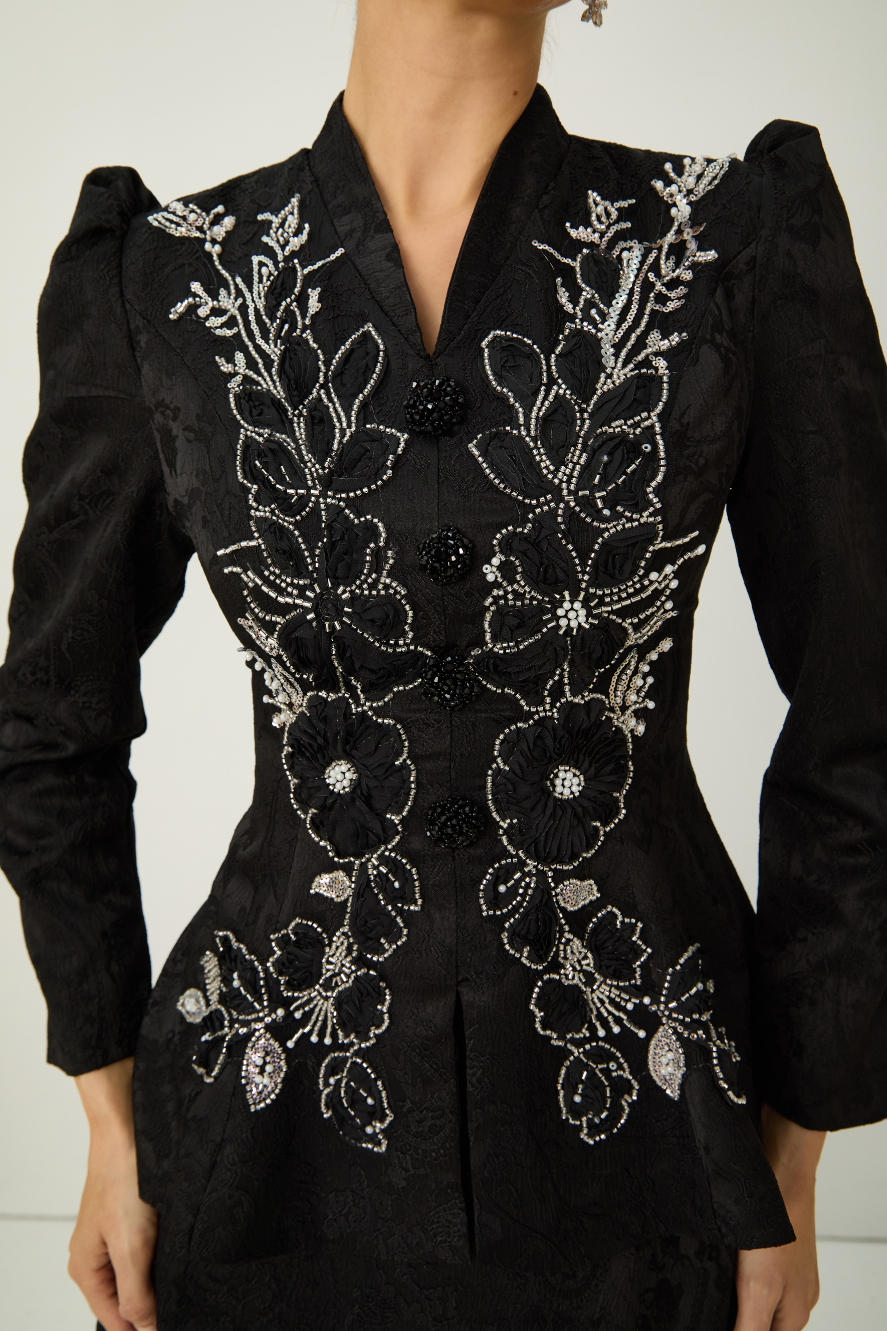 Exclusive Guest List Black Floral Embroidered Blazer & Maxi Skirt Set