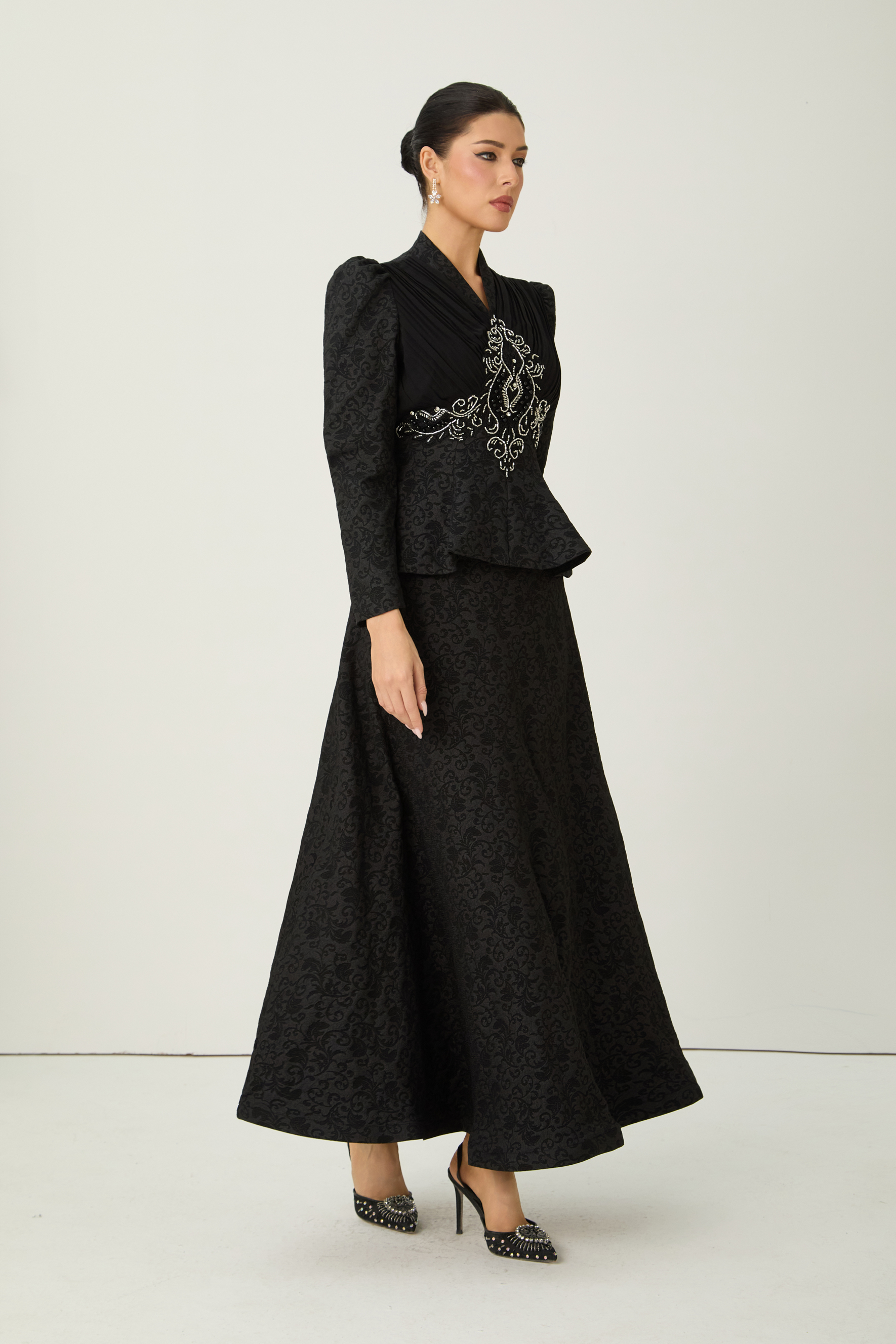 Glow Chaser Black Beaded Embroidery Top & Skirt Set