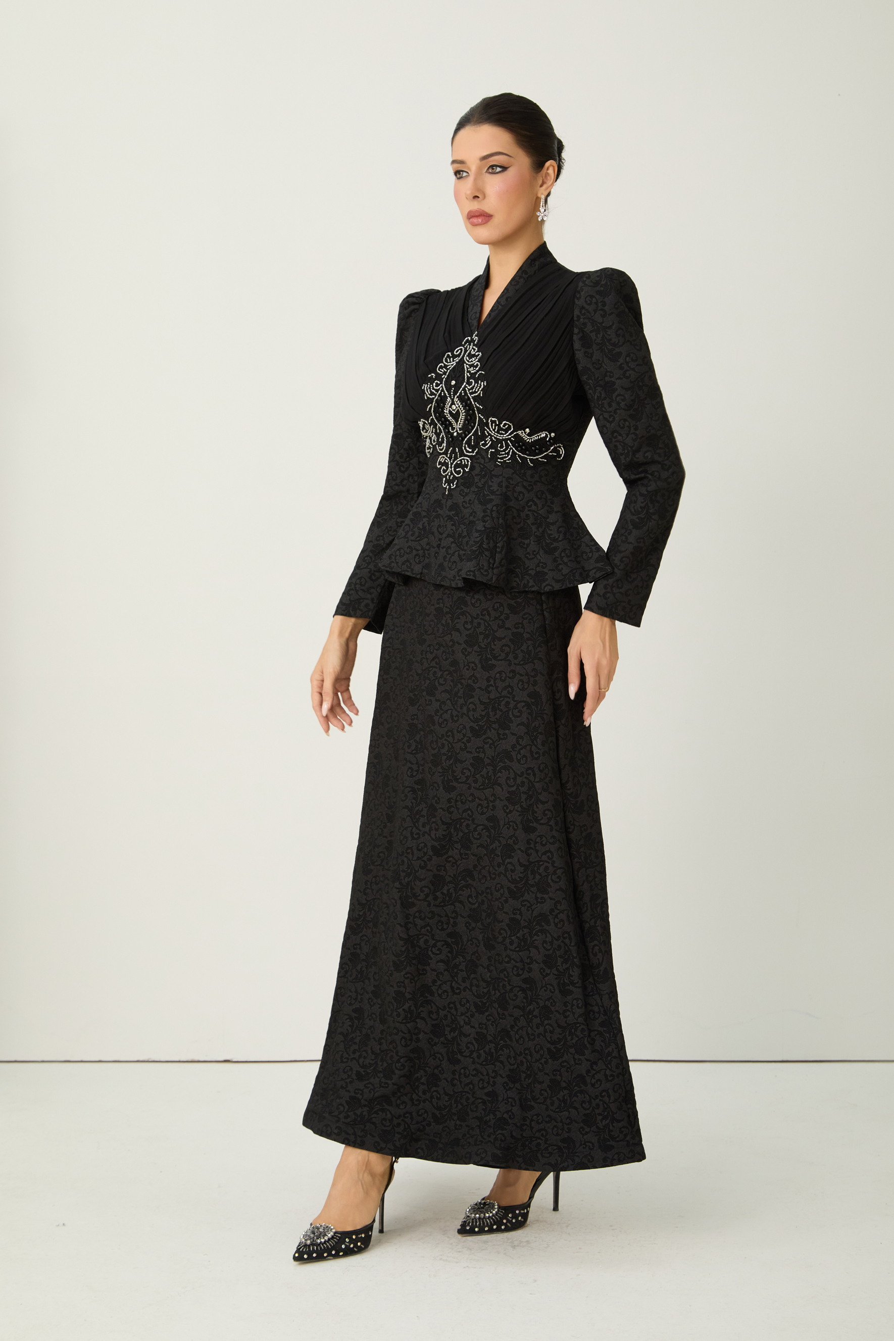 Glow Chaser Black Beaded Embroidery Top & Skirt Set