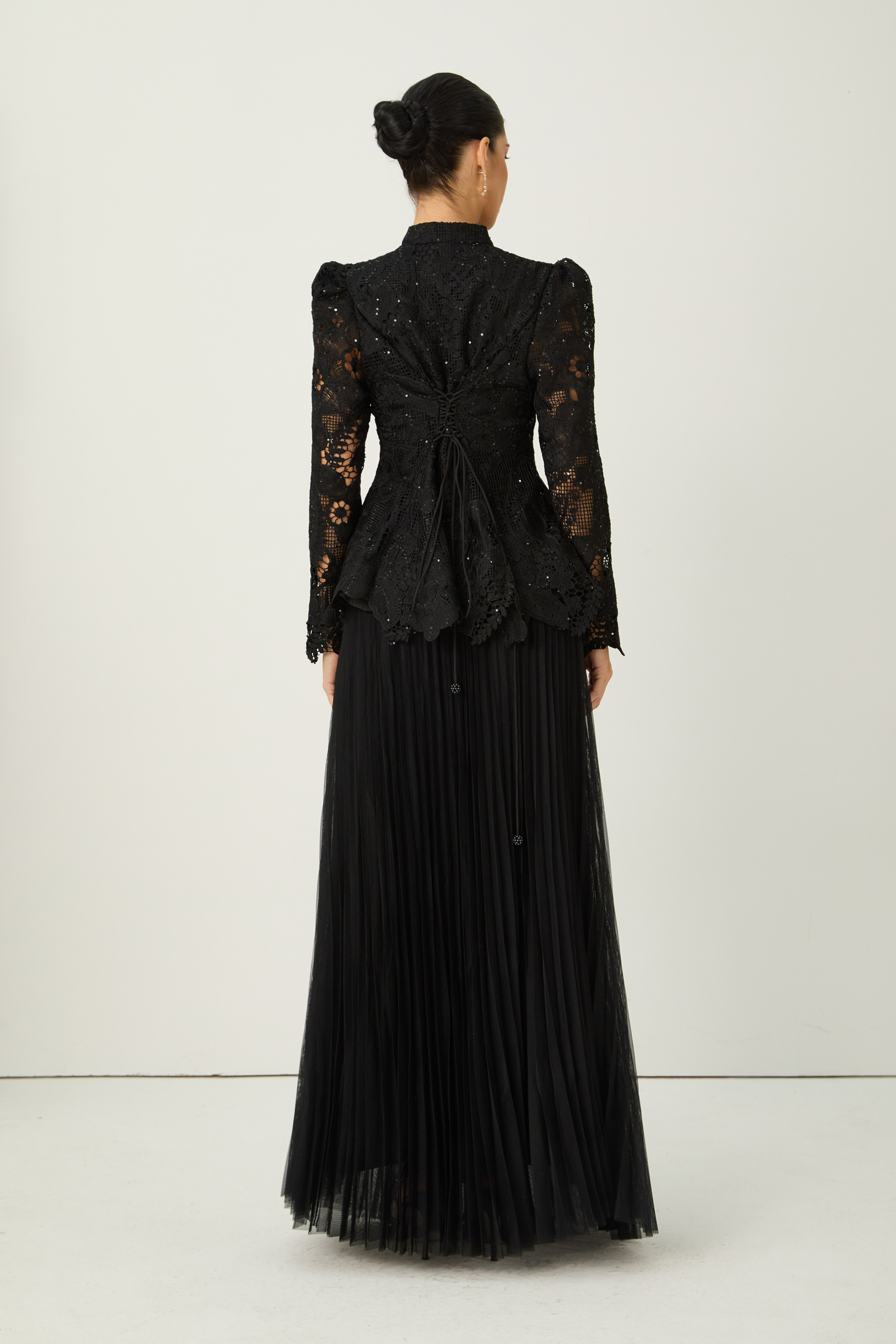 Adoring Me Black Lace Flower Top & Pleated Skirt Set