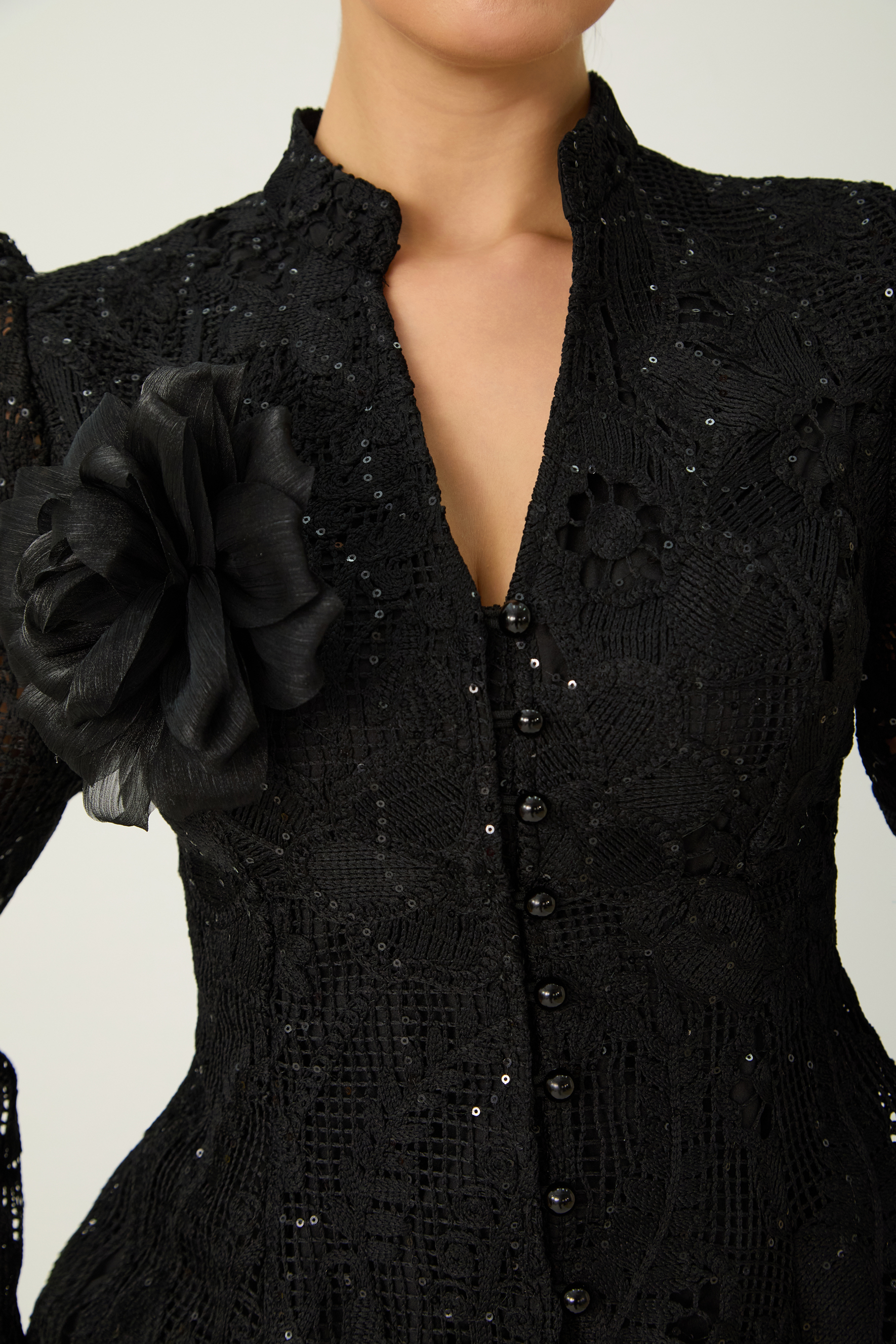 Adoring Me Black Lace Flower Top & Pleated Skirt Set