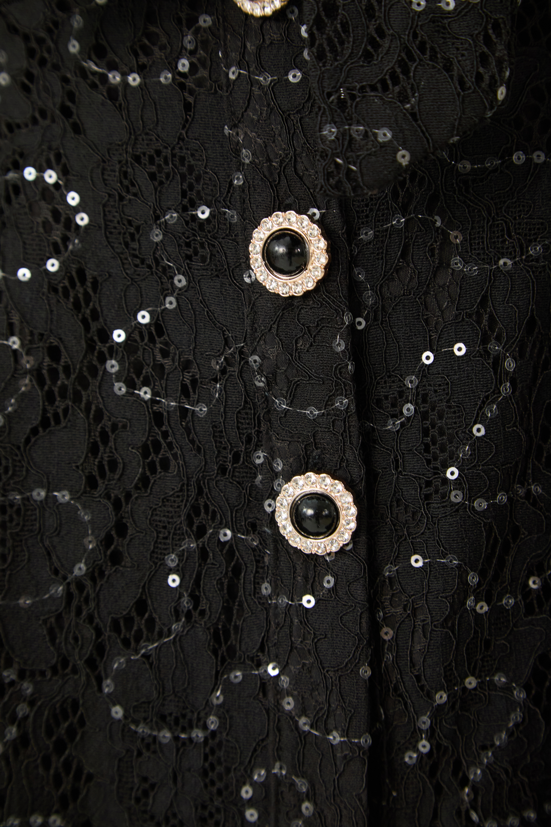 Moment Maker Black Embellished Lace Ruffle Shoulder Top & Skirt Set