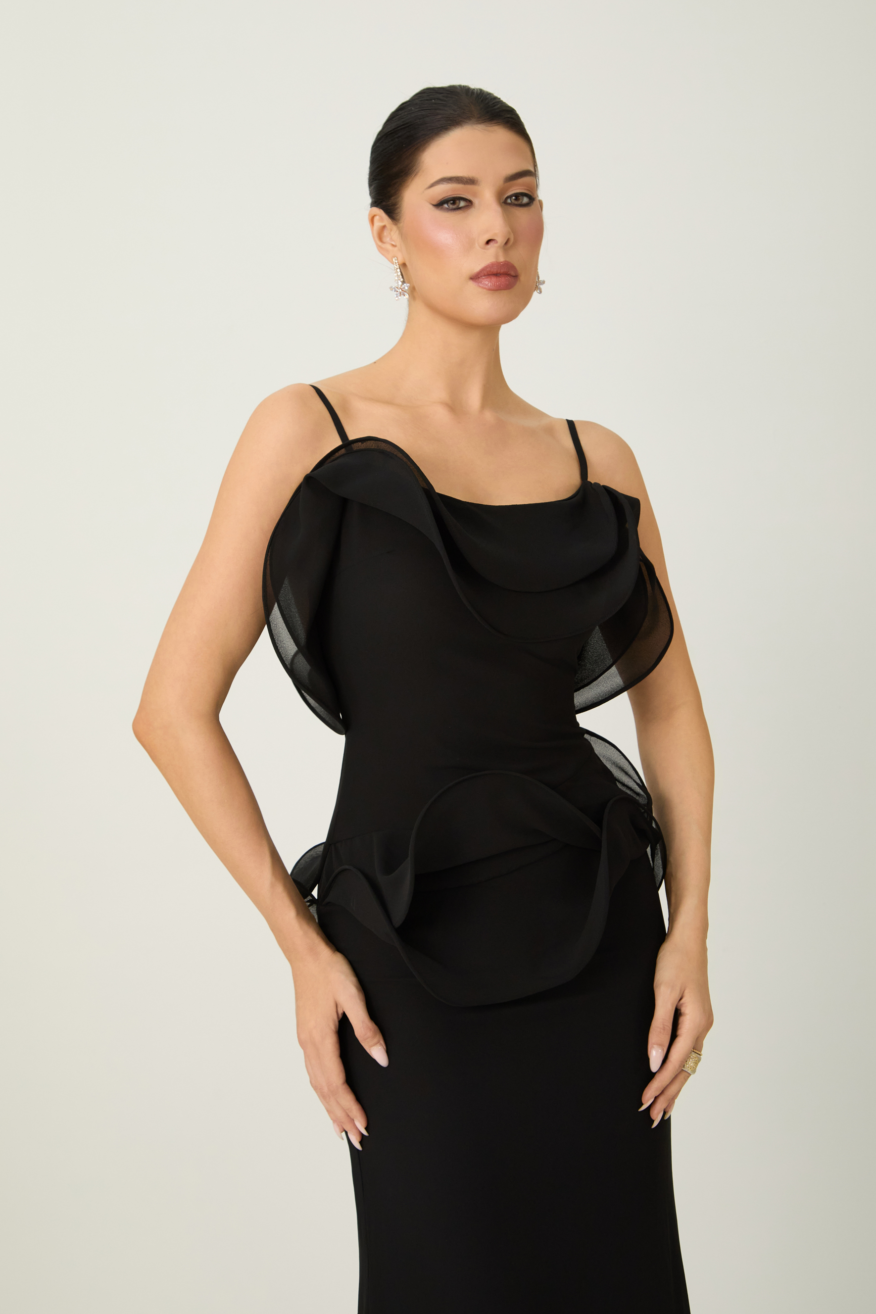 Trend Seeker Black Asymmetric Ruffle Backless Maxi Dress