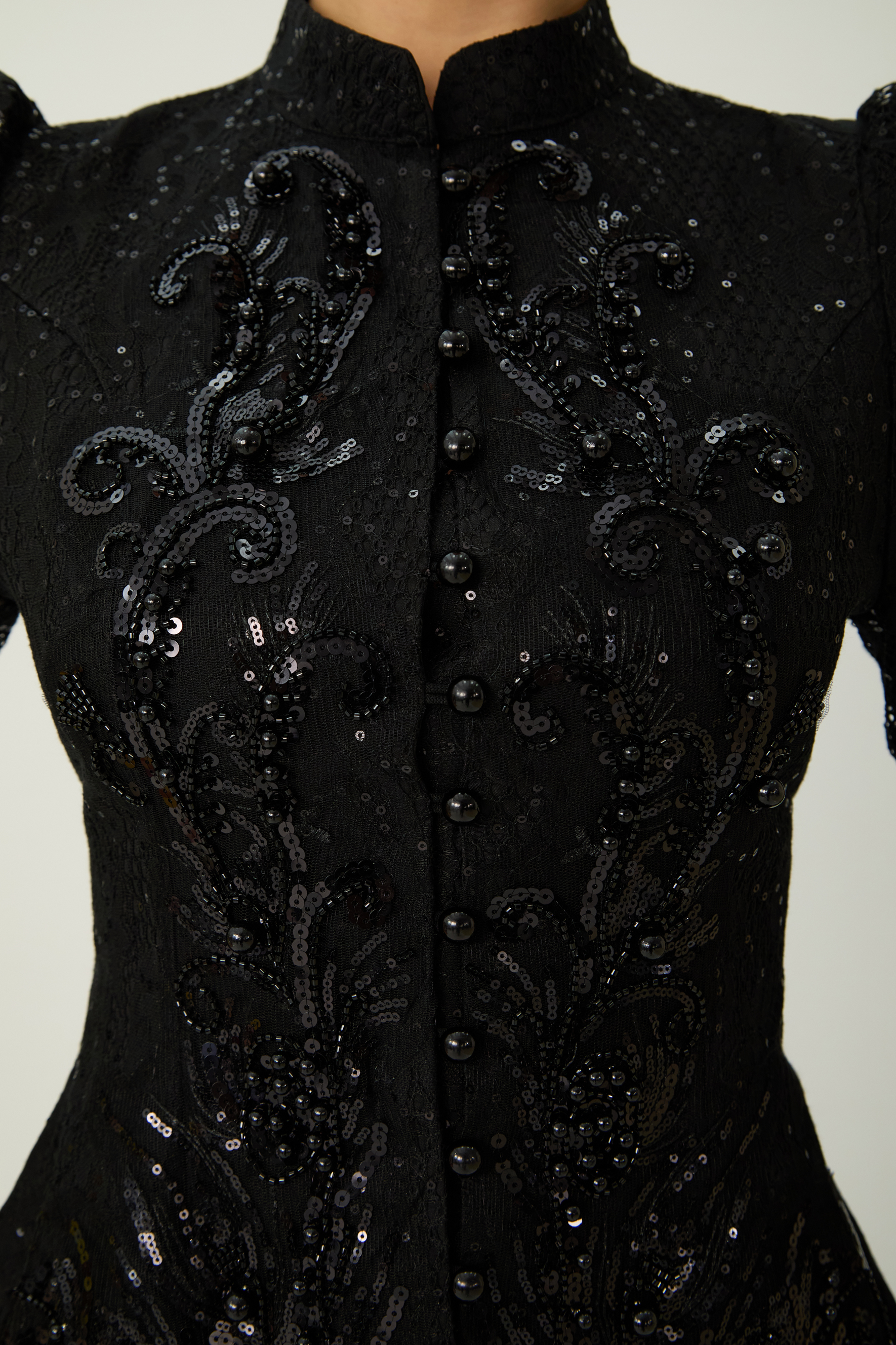 Romance Language Black Floral Embroidered Sequin Jacket & Skirt Set