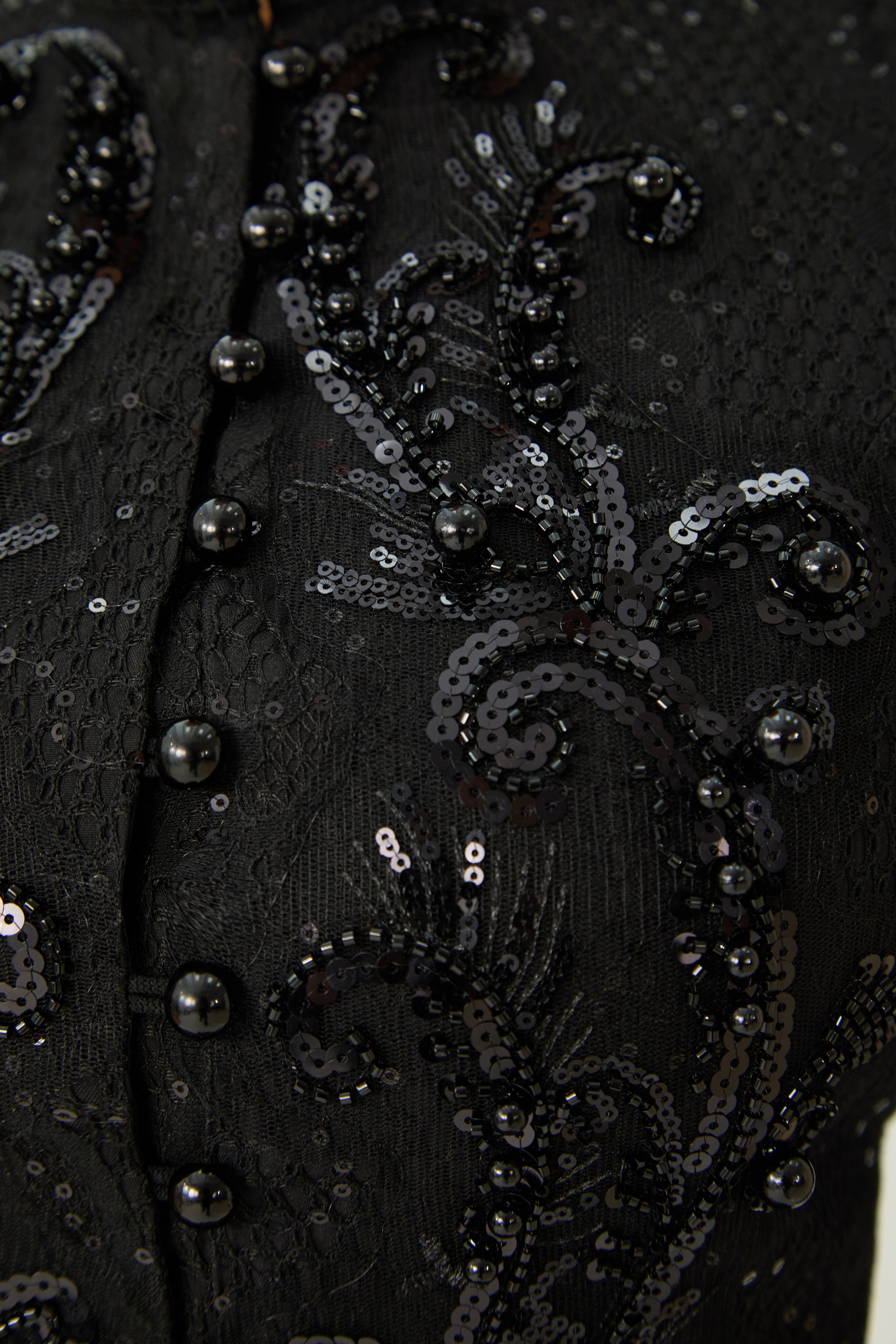 Romance Language Black Floral Embroidered Sequin Jacket & Skirt Set