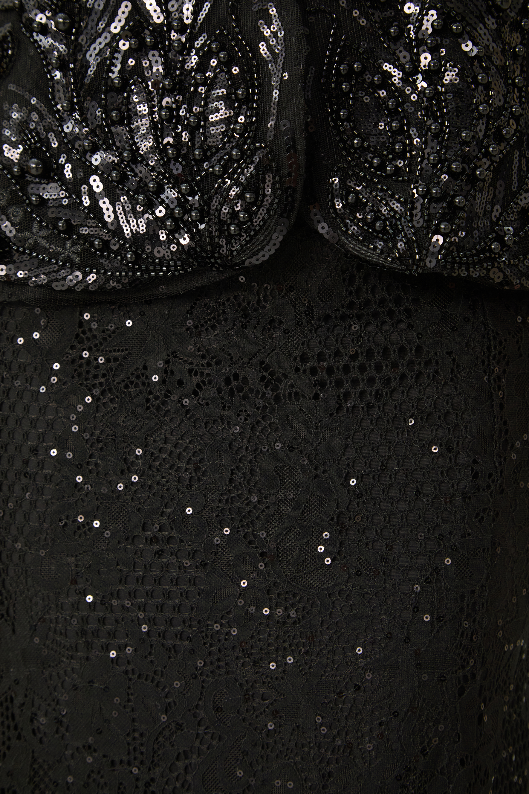 Romance Language Black Floral Embroidered Sequin Jacket & Skirt Set