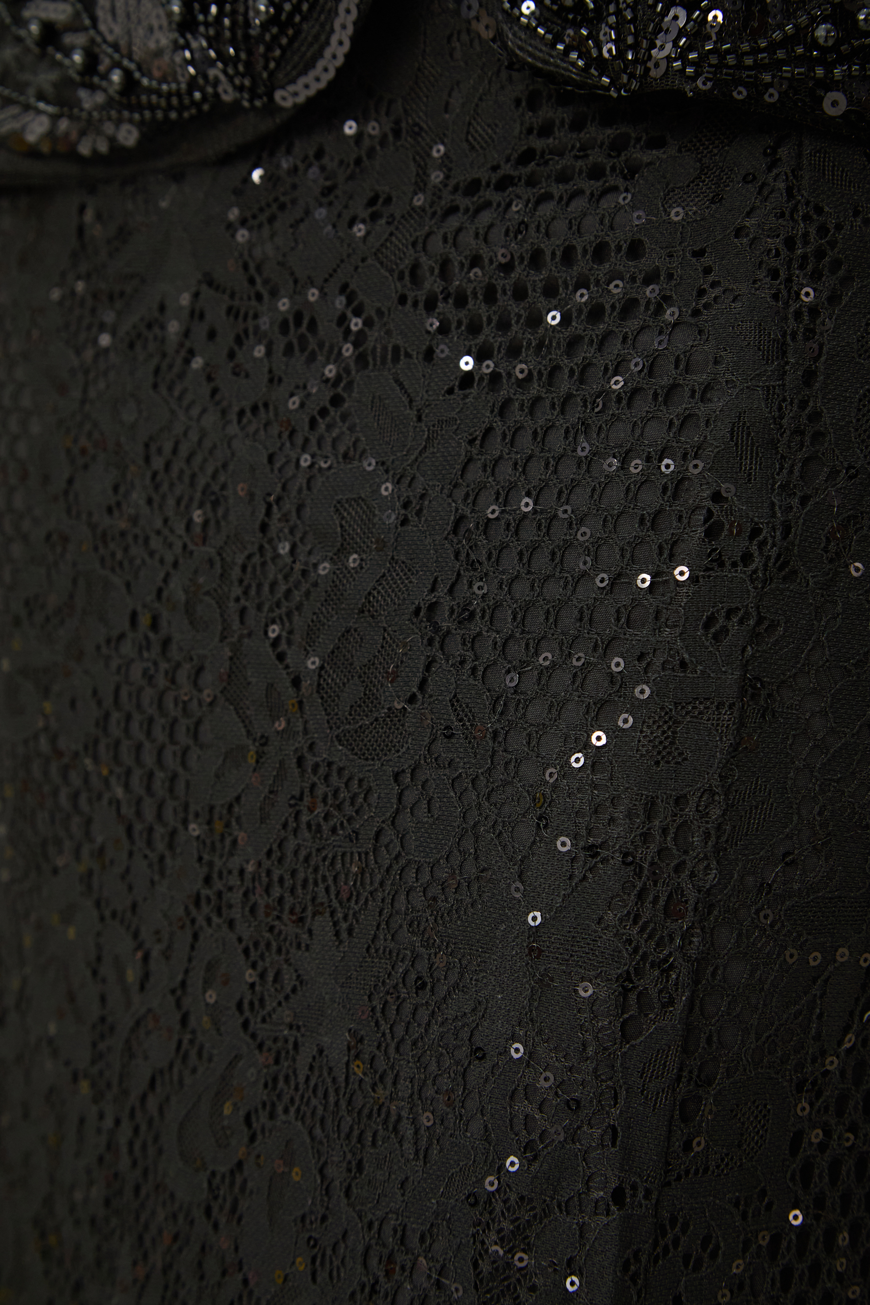 Romance Language Black Floral Embroidered Sequin Jacket & Skirt Set