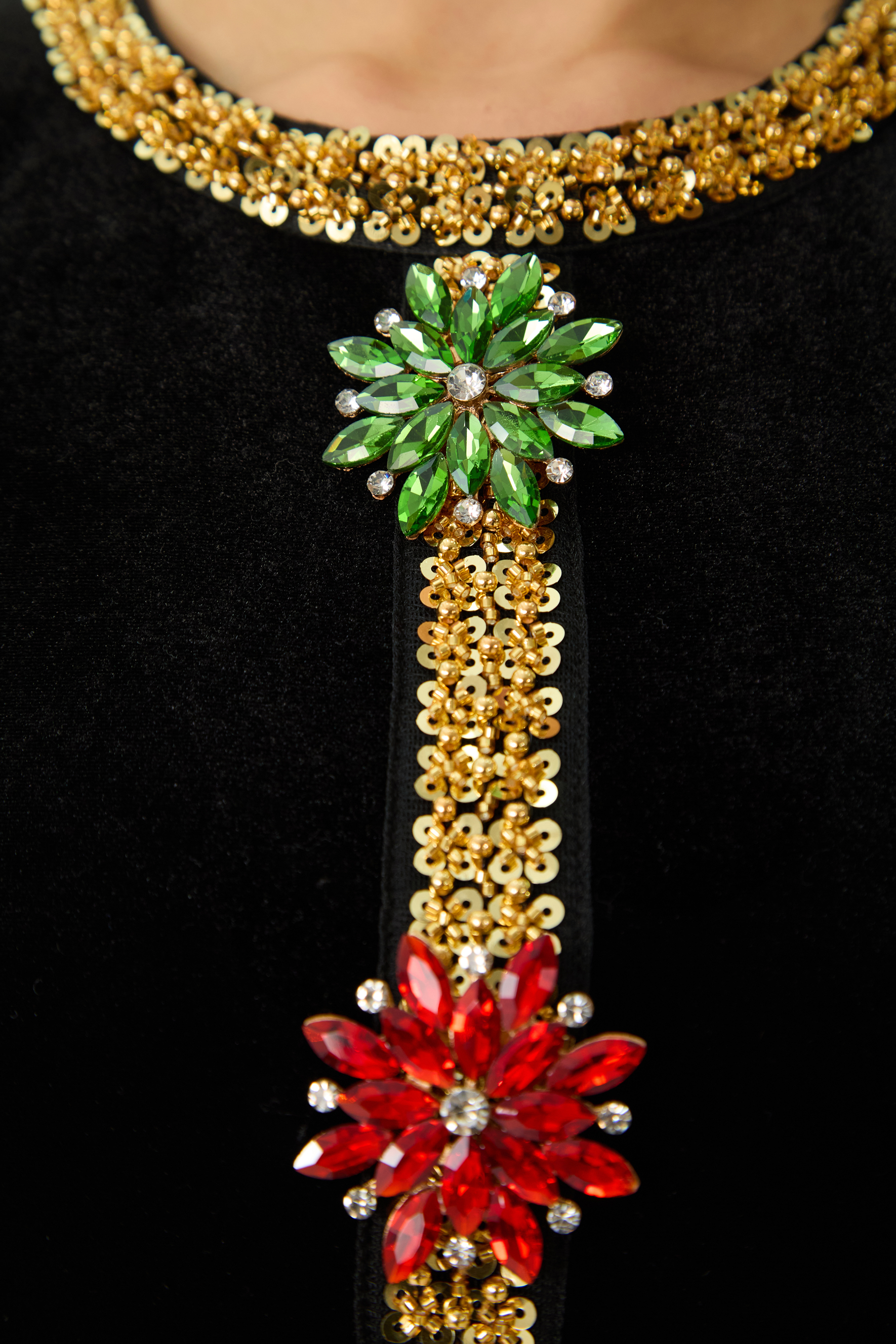 Dramatic Stunner Black Sequin Trim Crystal Brooch Velvet Maxi Dress