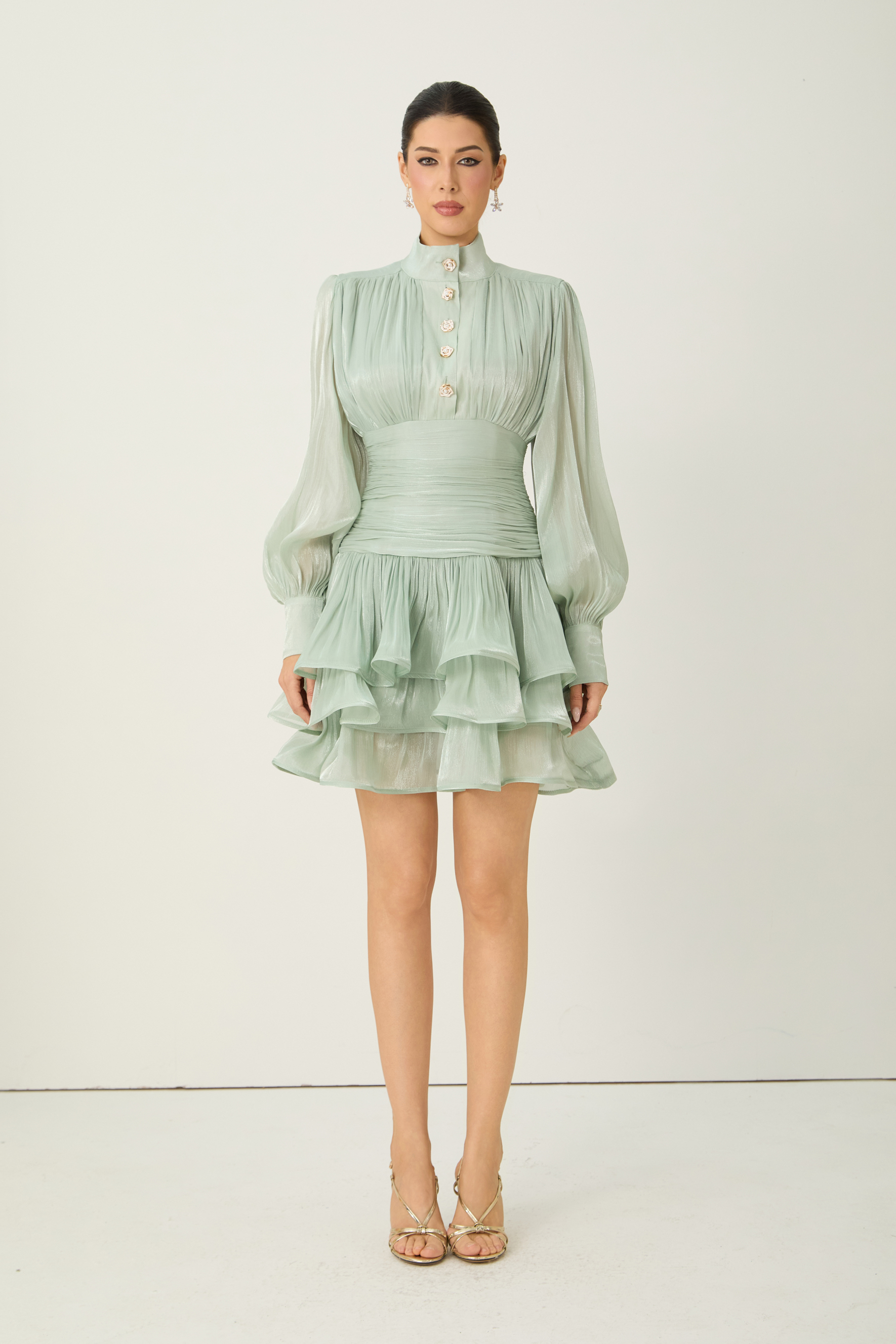 Captured Your Heart Mint Green Bishop Sleeve Layered Mini Dress