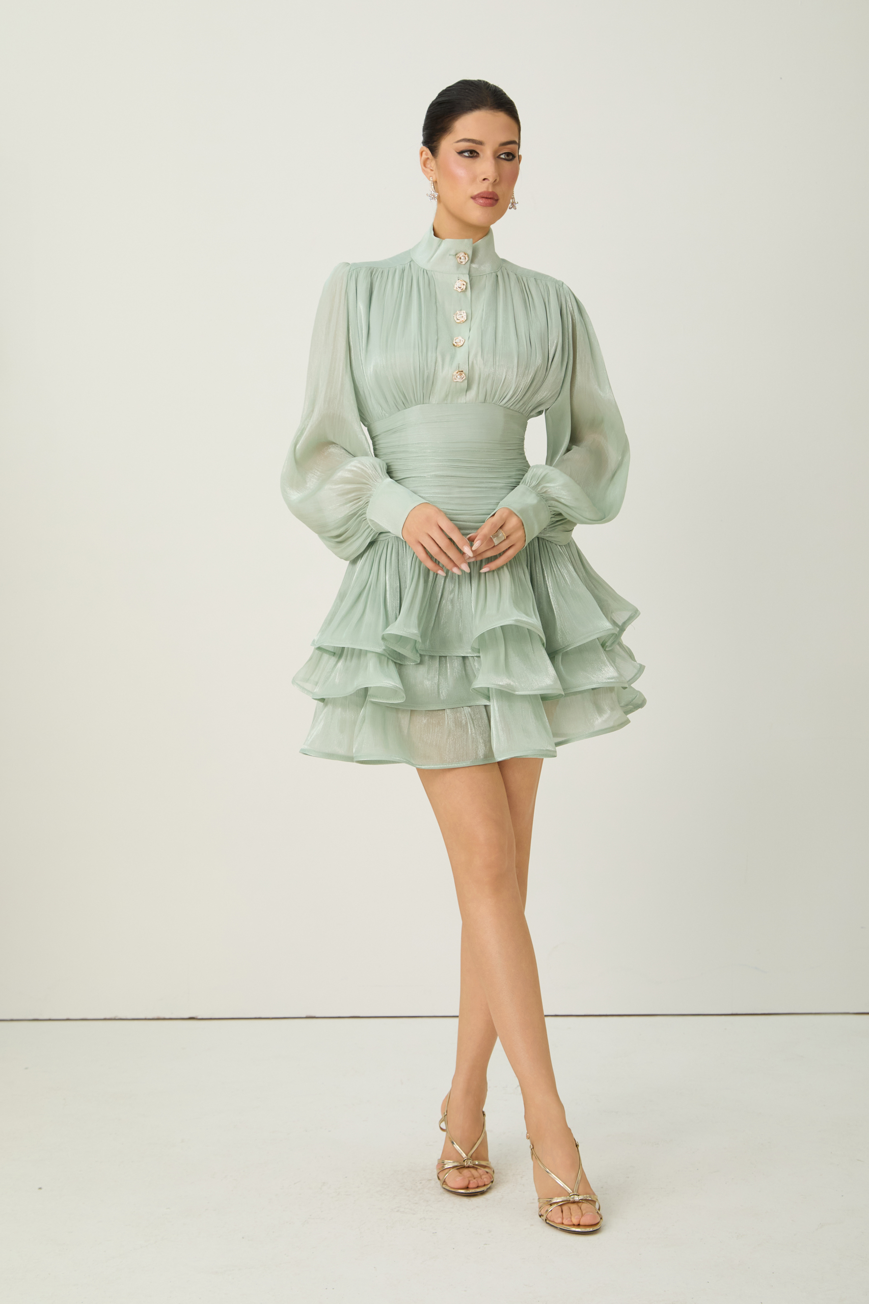 Captured Your Heart Mint Green Bishop Sleeve Layered Mini Dress