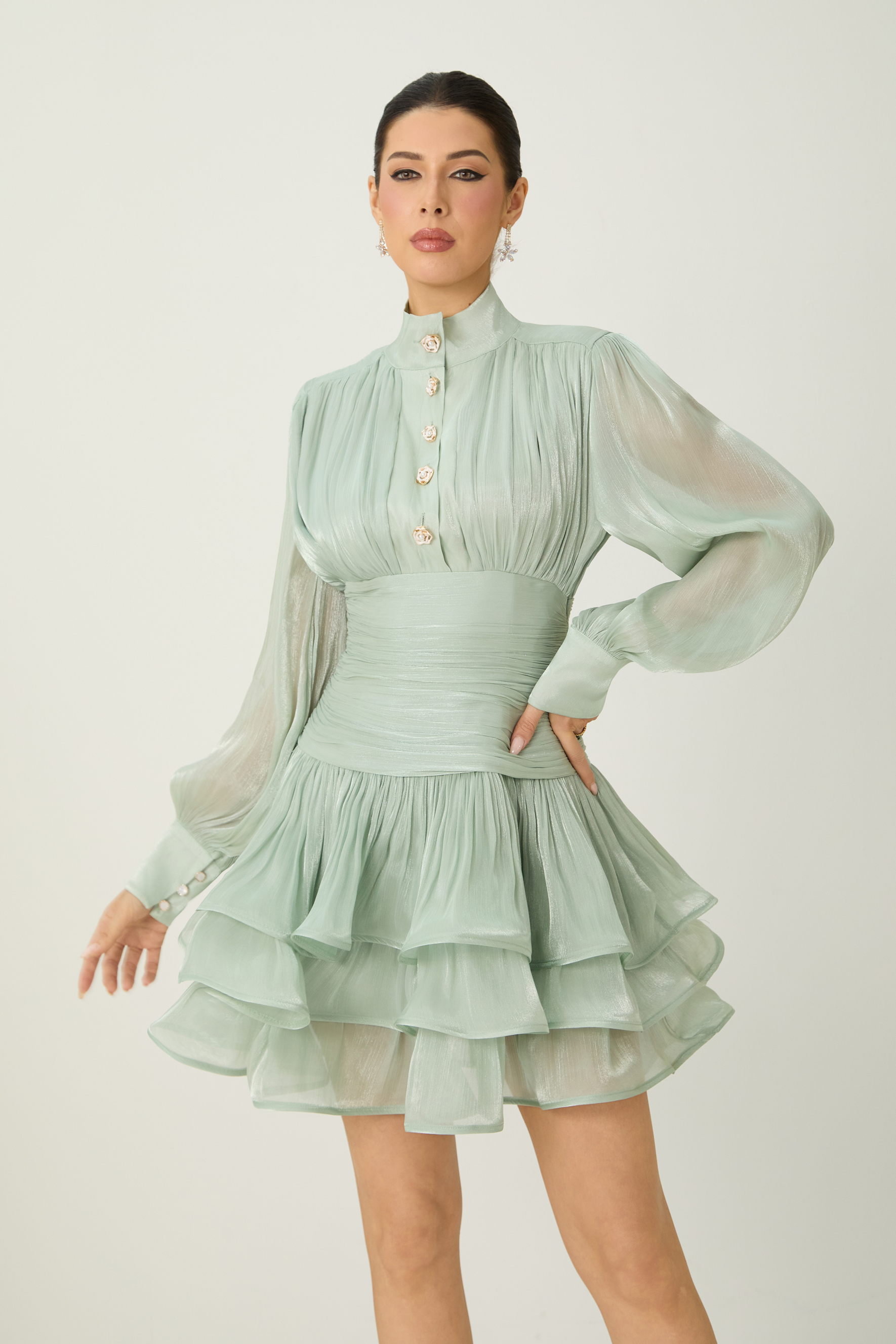 Captured Your Heart Mint Green Bishop Sleeve Layered Mini Dress