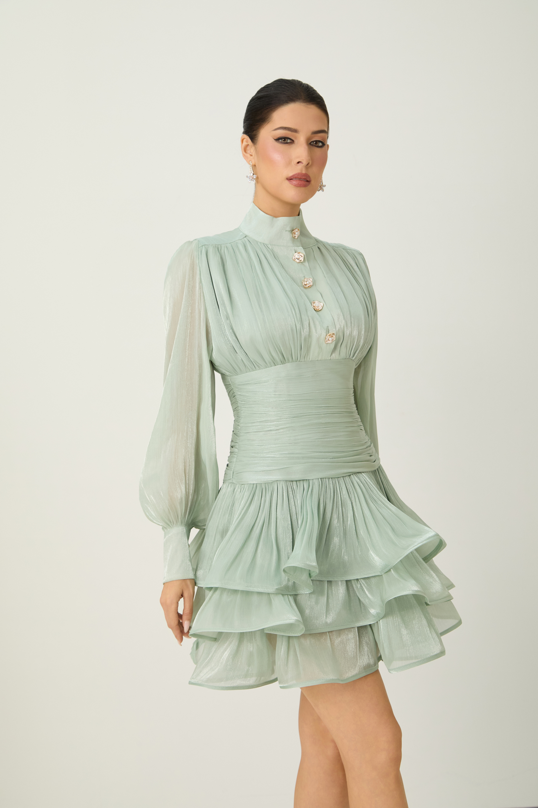 Captured Your Heart Mint Green Bishop Sleeve Layered Mini Dress