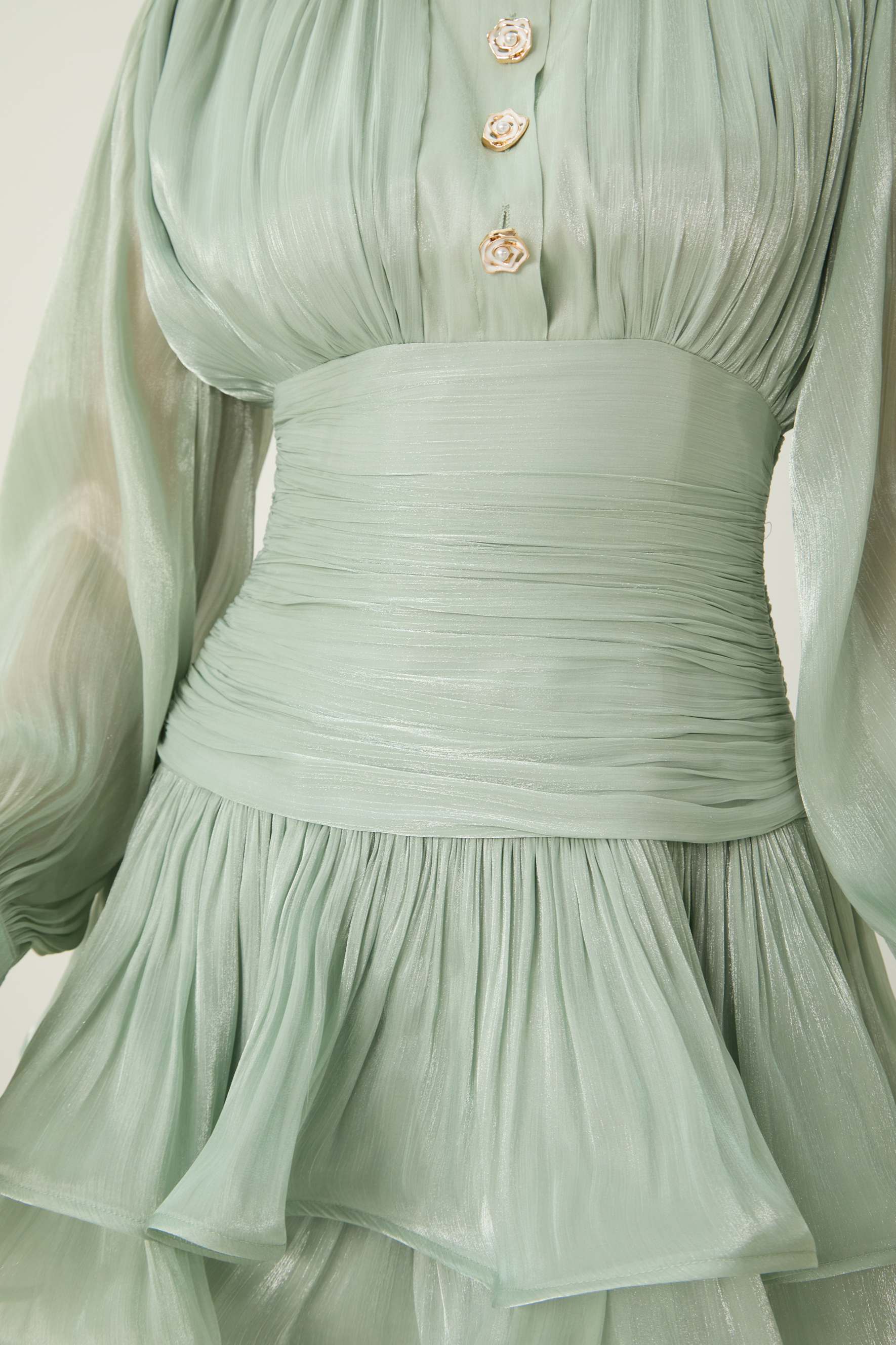 Captured Your Heart Mint Green Bishop Sleeve Layered Mini Dress