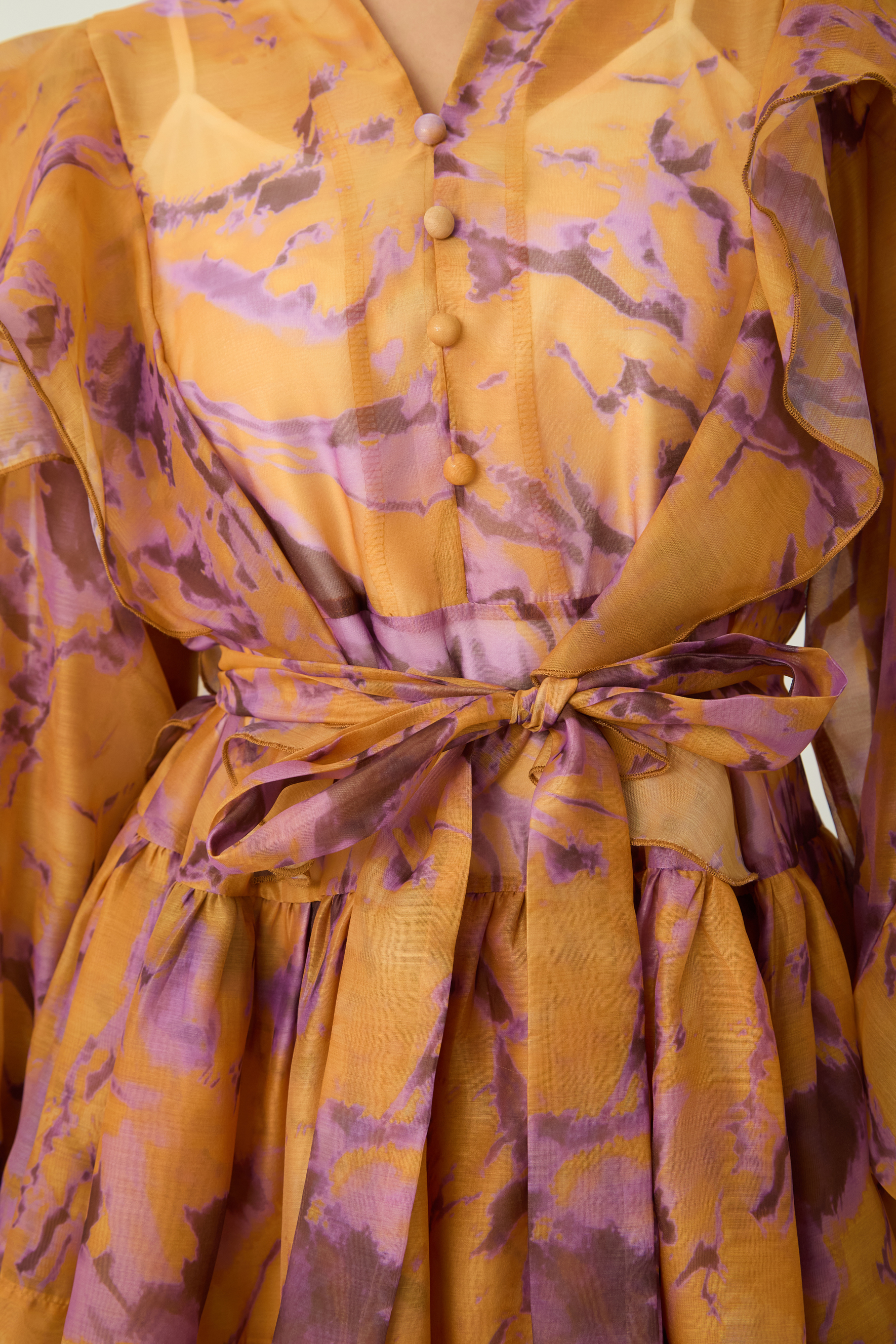 Want The Best Orange Abstract Print Ruffle Shoulder Mini Dress