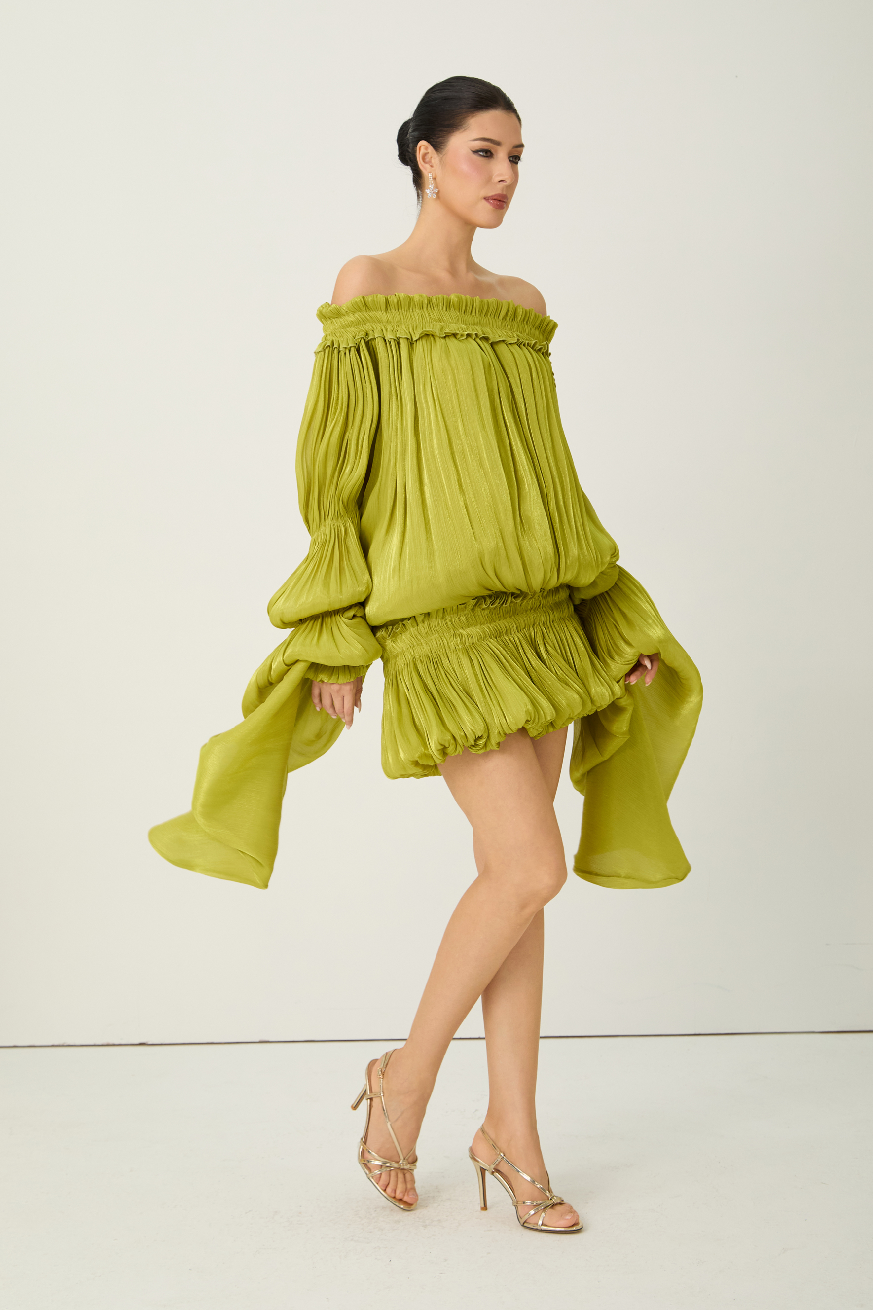 Want The Best Green Off Shoulder Ruffle Mini Dress