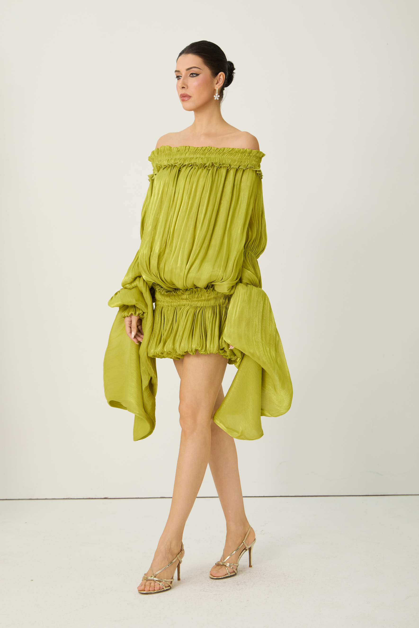 Want The Best Green Off Shoulder Ruffle Mini Dress
