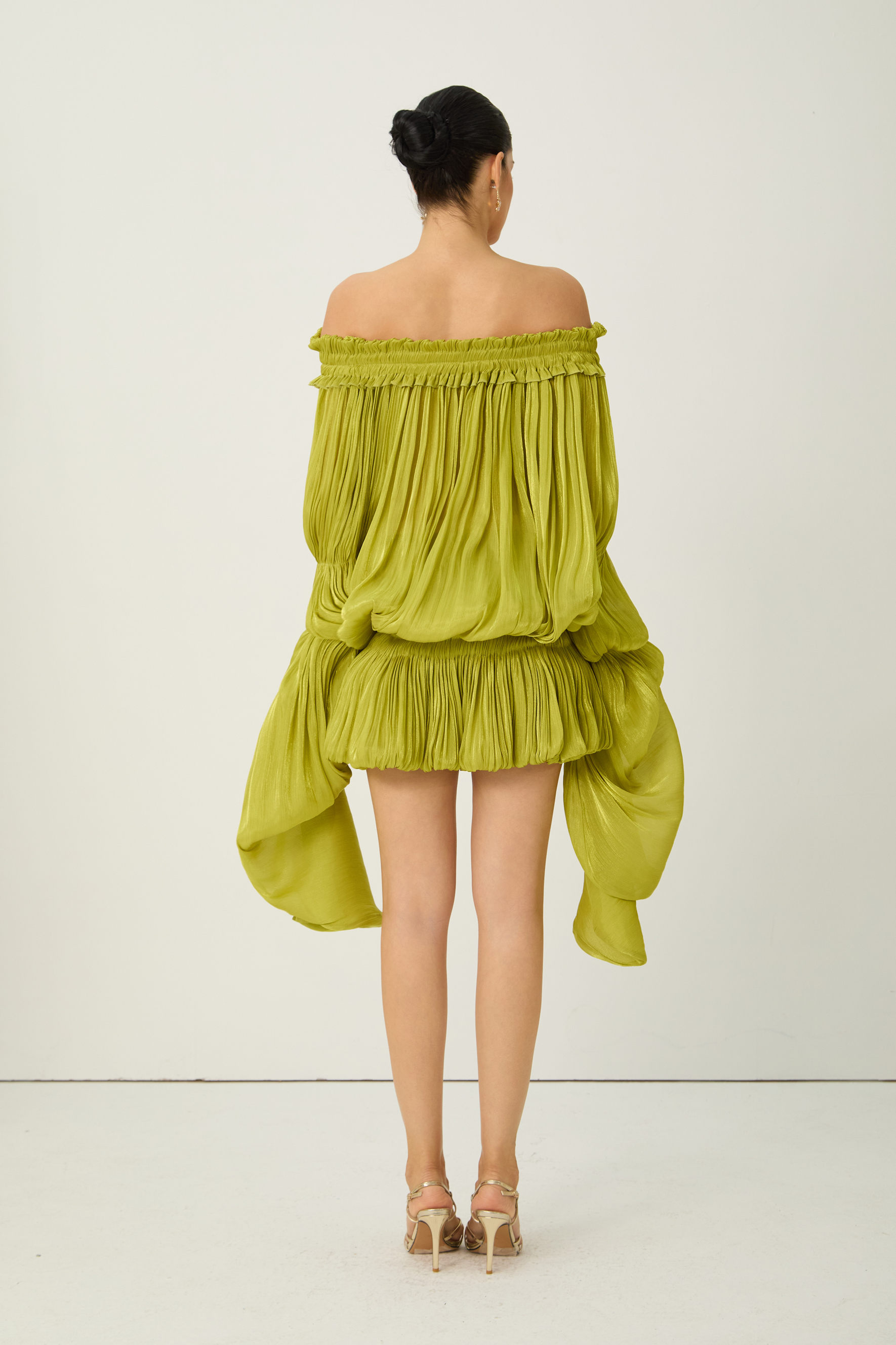 Want The Best Green Off Shoulder Ruffle Mini Dress