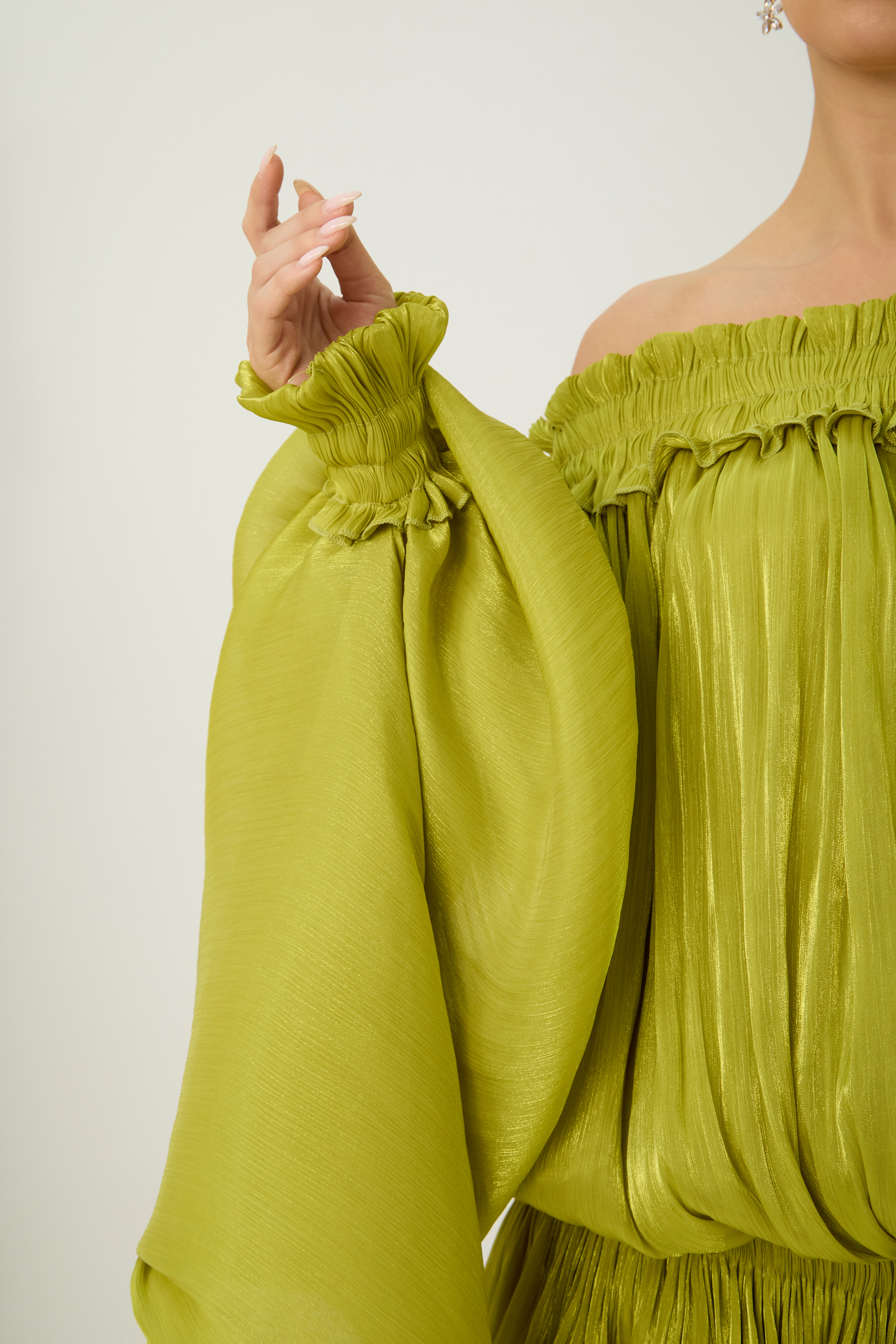 Want The Best Green Off Shoulder Ruffle Mini Dress