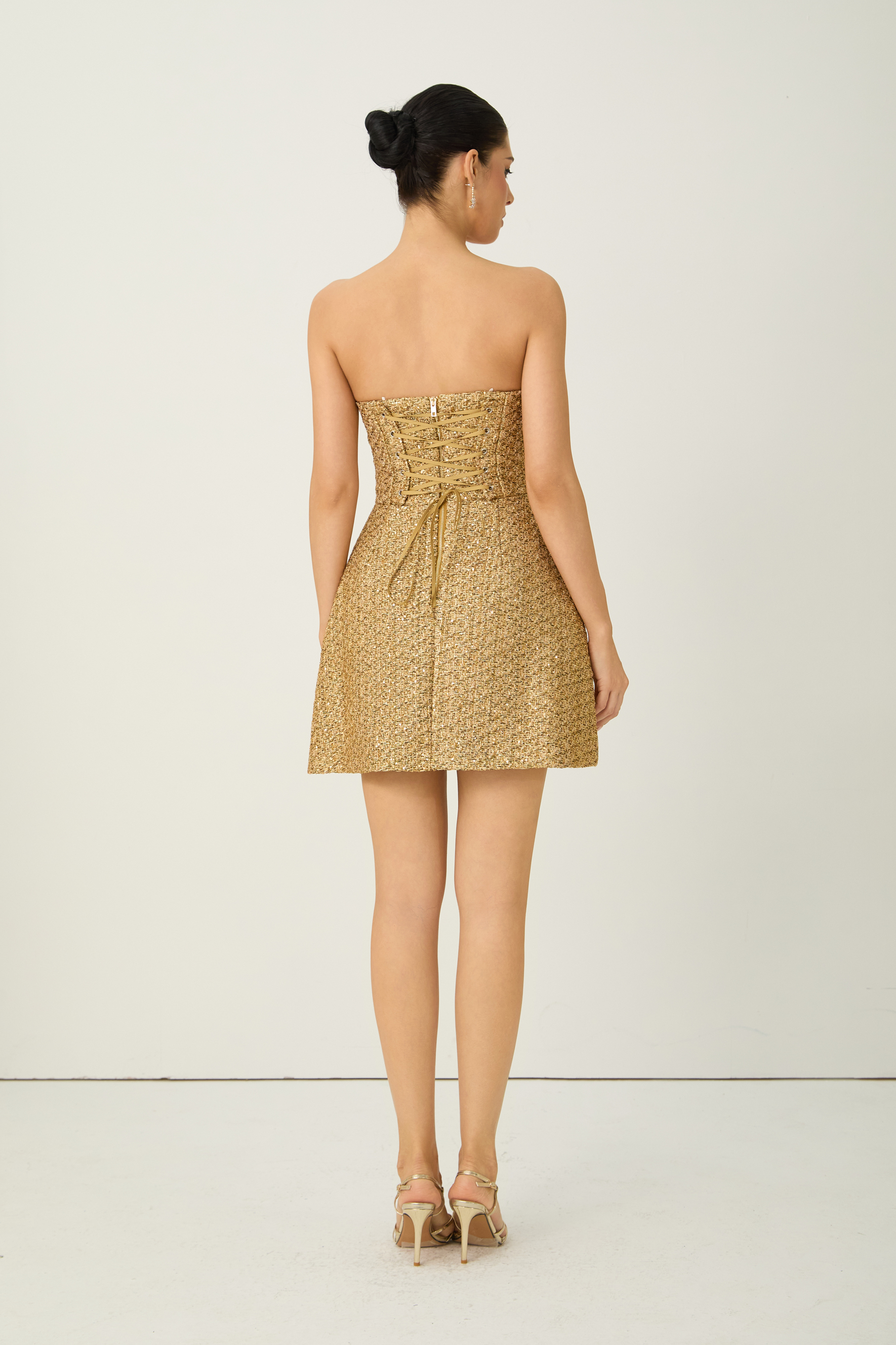 Shining Luxury Gold Strapless Dress & Detachable Capelet Set