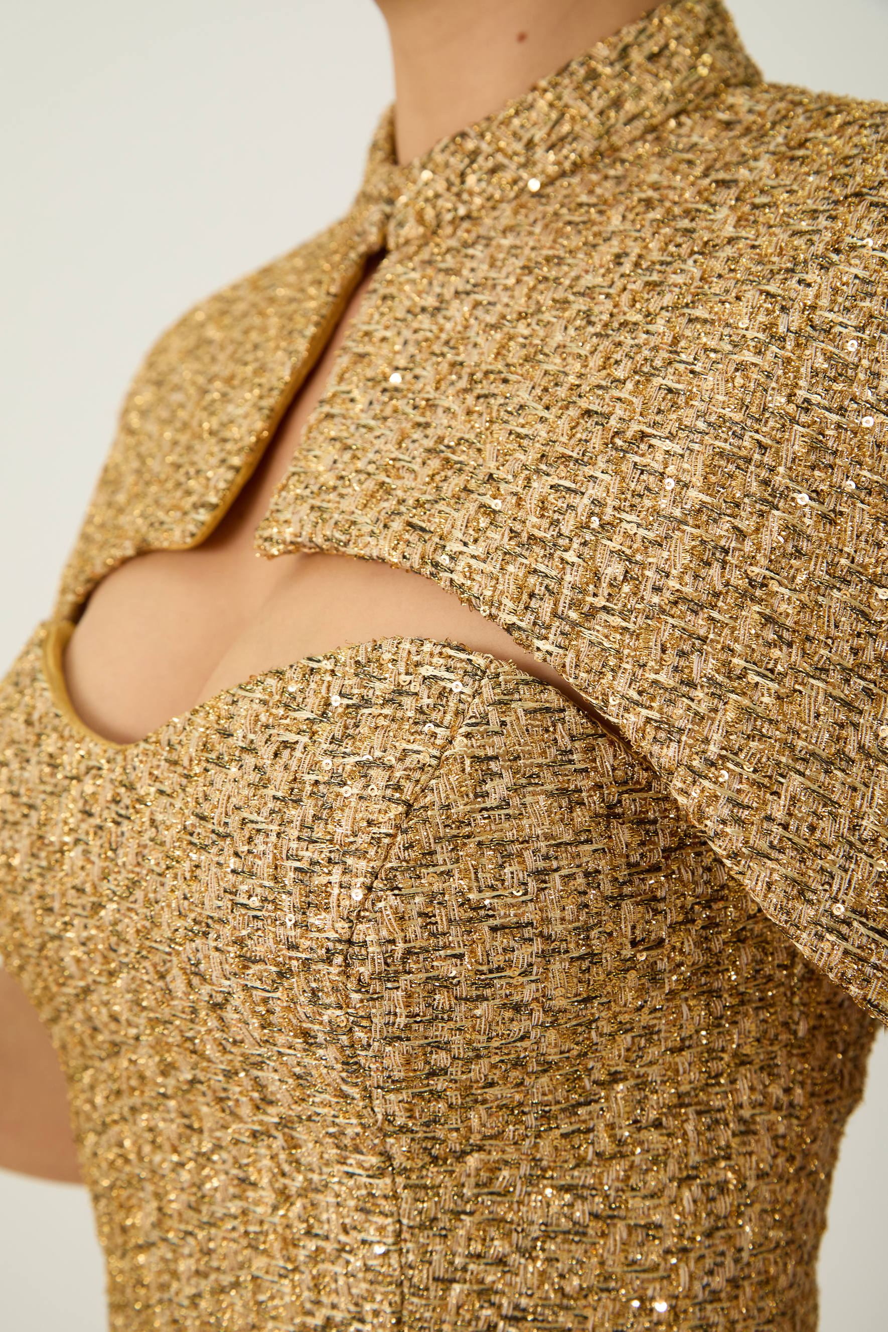 Shining Luxury Gold Strapless Dress & Detachable Capelet Set