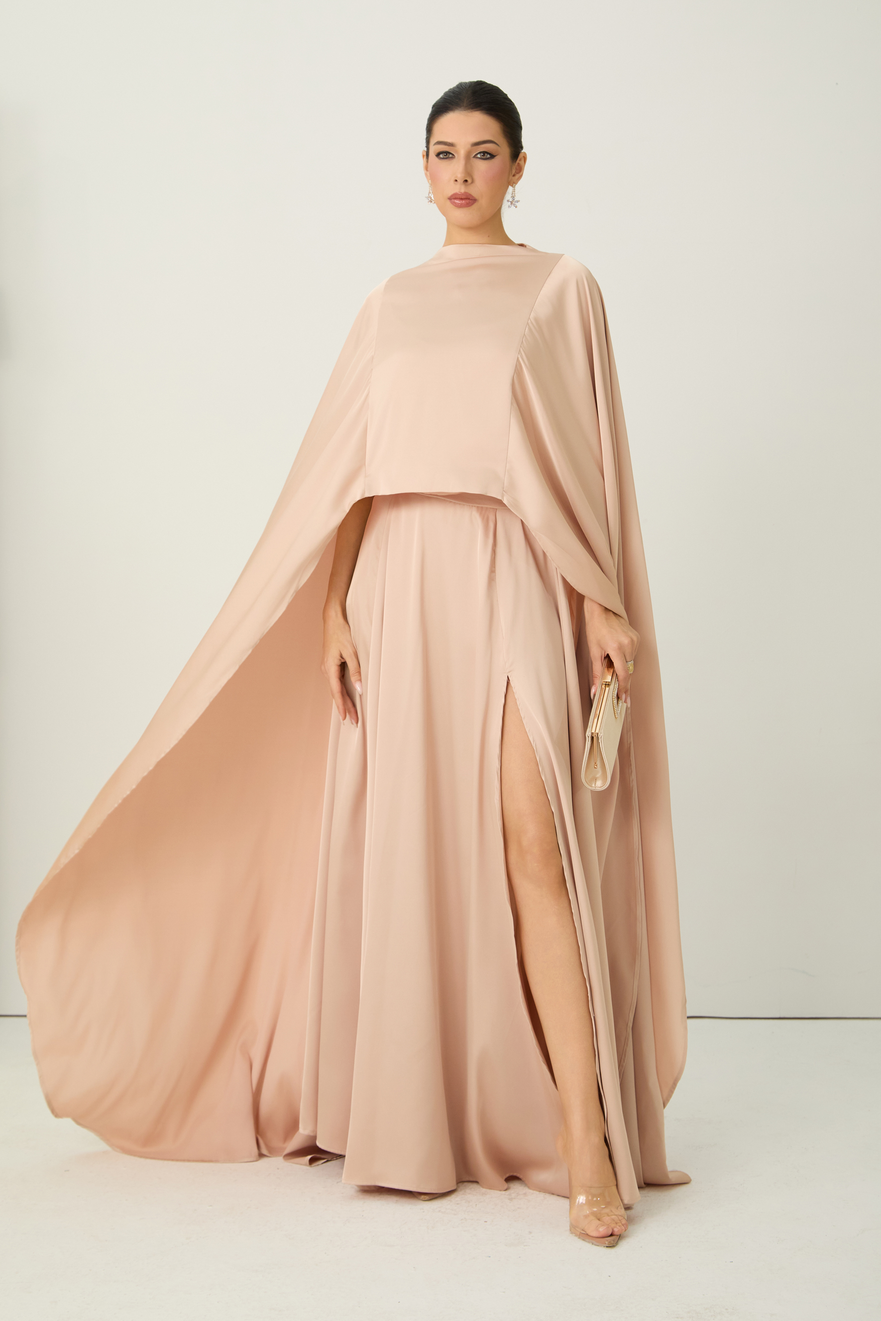 Oh My Elegance Pink Draped Cape Top & Maxi Skirt Set