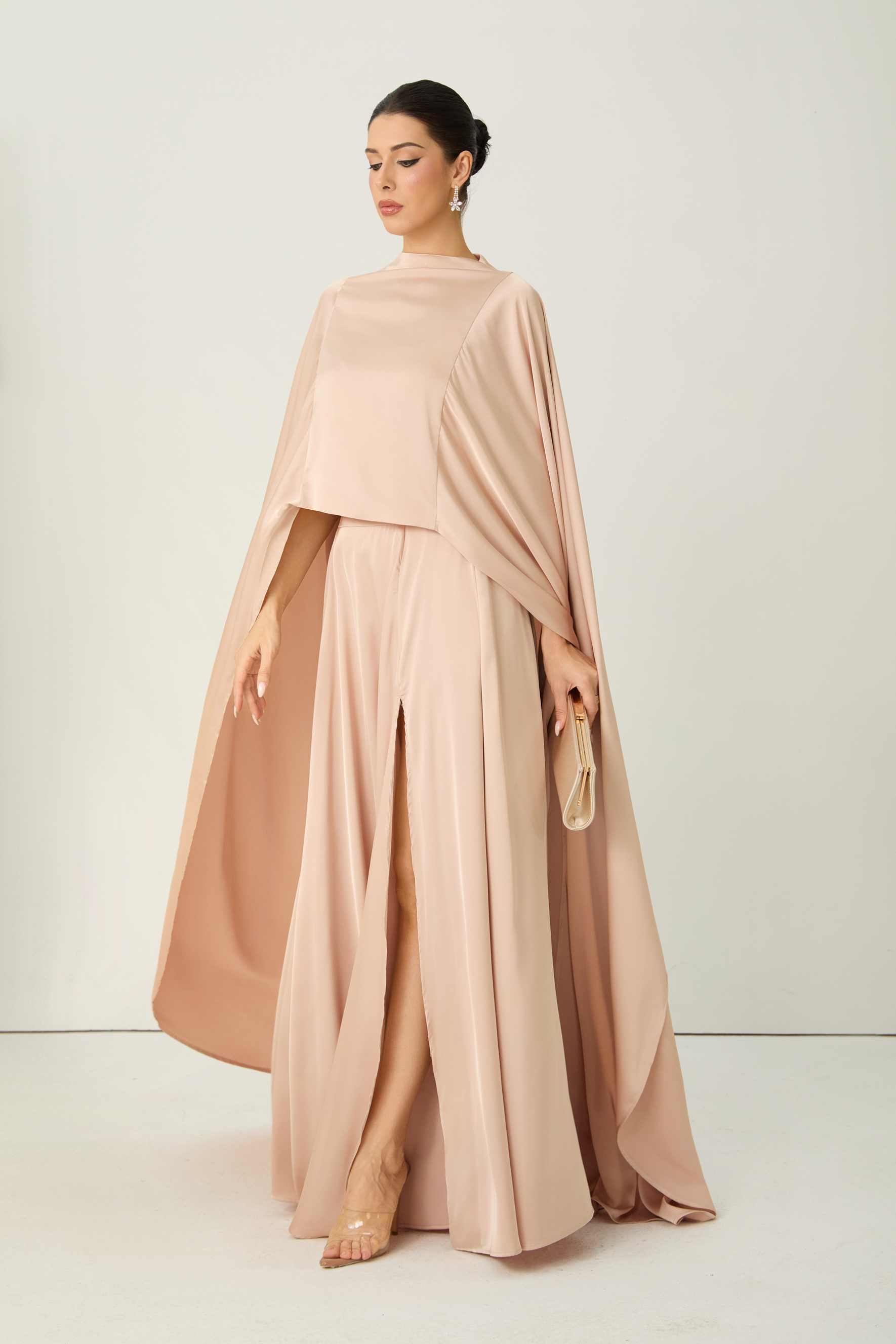Oh My Elegance Pink Draped Cape Top & Maxi Skirt Set
