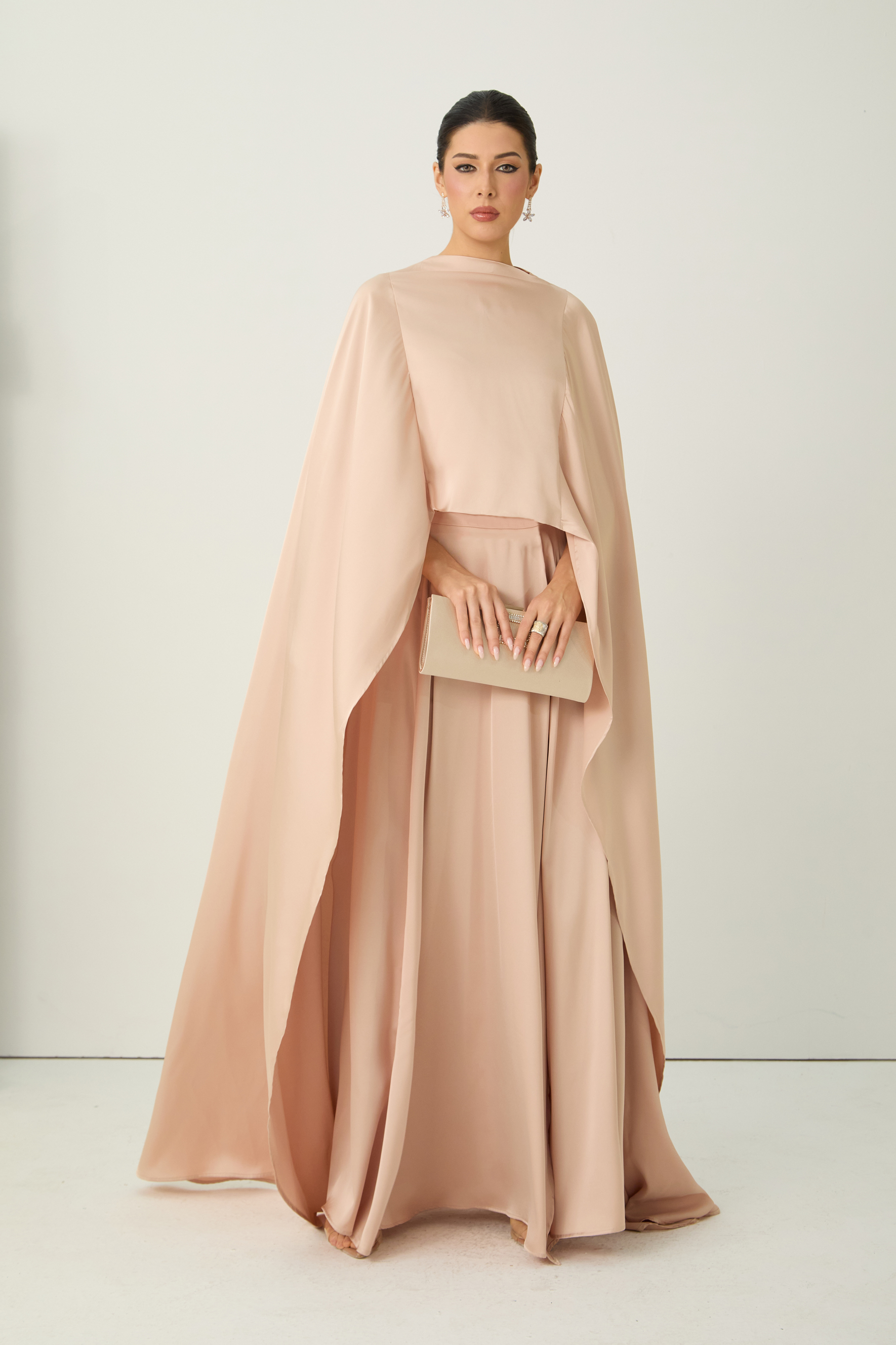 Oh My Elegance Pink Draped Cape Top & Maxi Skirt Set