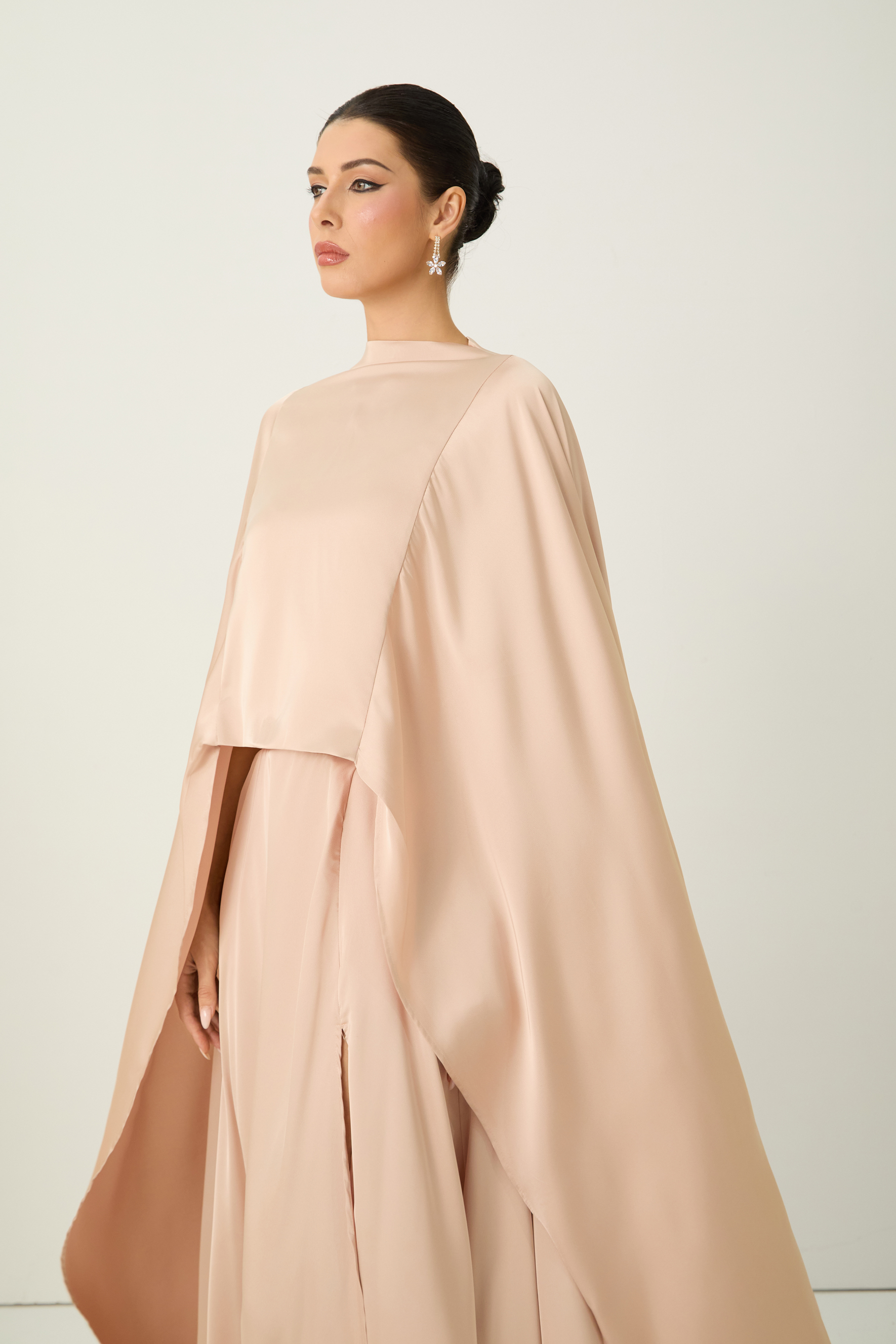 Oh My Elegance Pink Draped Cape Top & Maxi Skirt Set