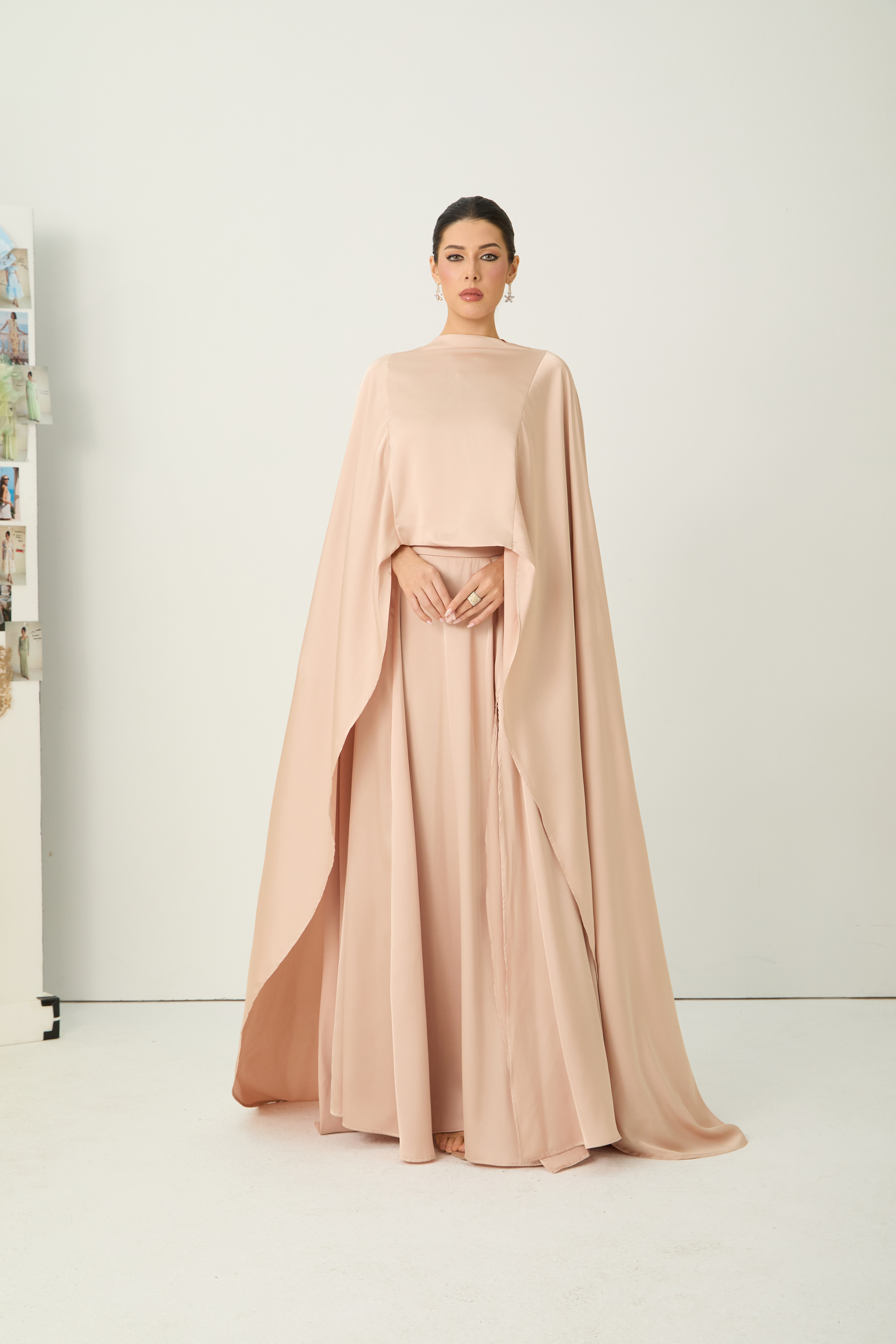 Oh My Elegance Pink Draped Cape Top & Maxi Skirt Set